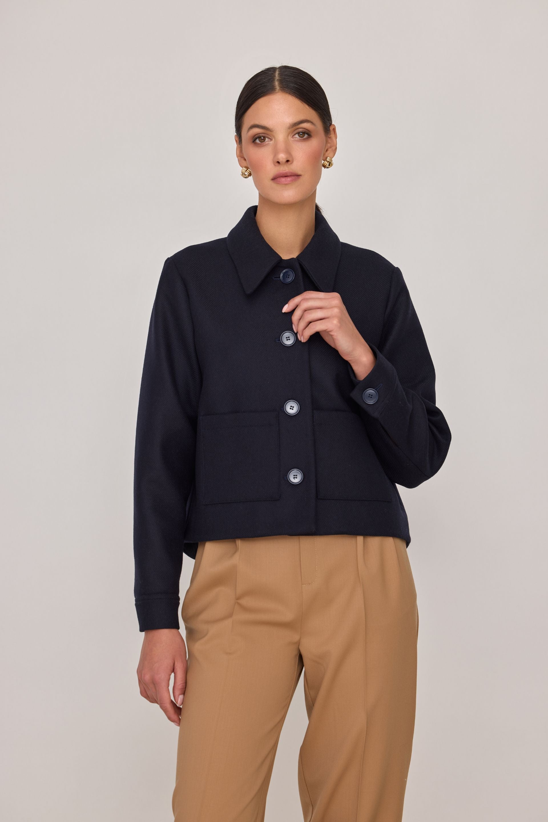 Wełniana kurtka z dodatkowym szalikiem granatowa