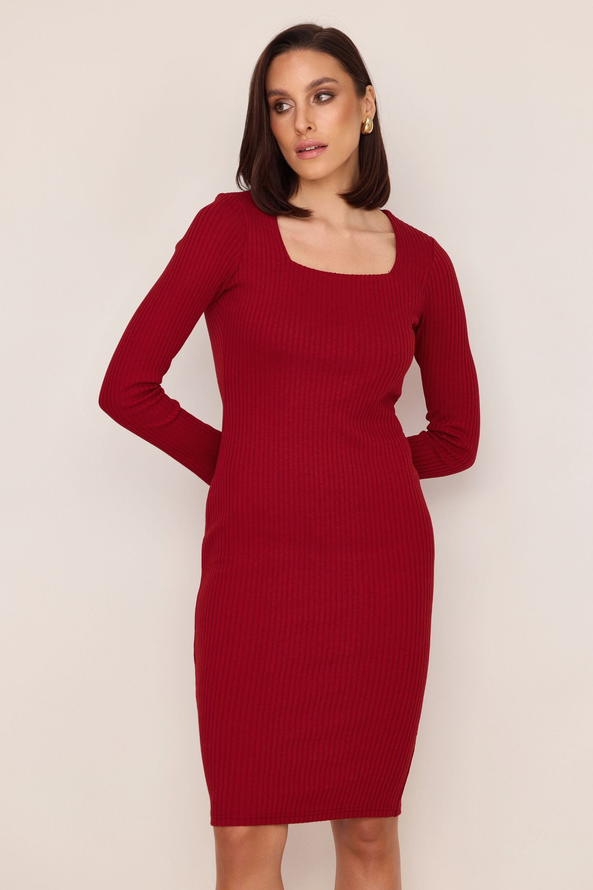 Sukienka z kwadratowym dekoltem z bawełny i bambusa czerwony