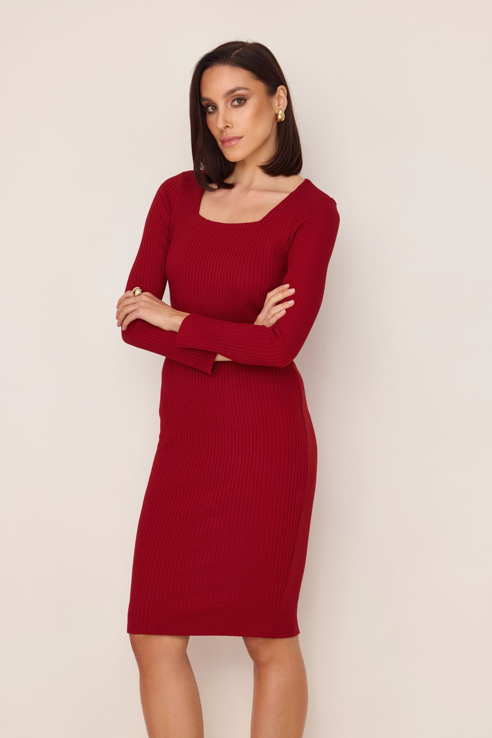 Sukienka z kwadratowym dekoltem z bawełny i bambusa czerwony