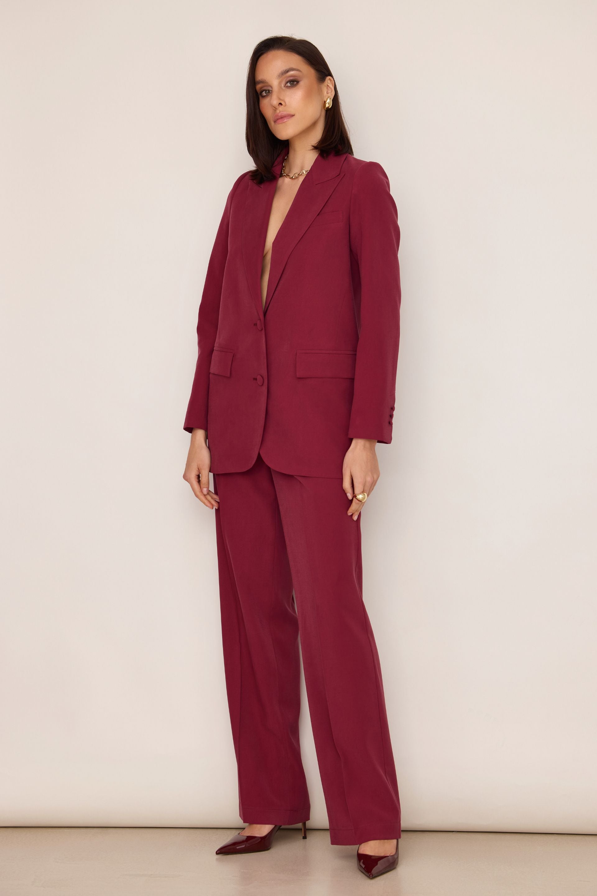 Marynarka o luźnym kroju z guzikami z tkaniny bordowa