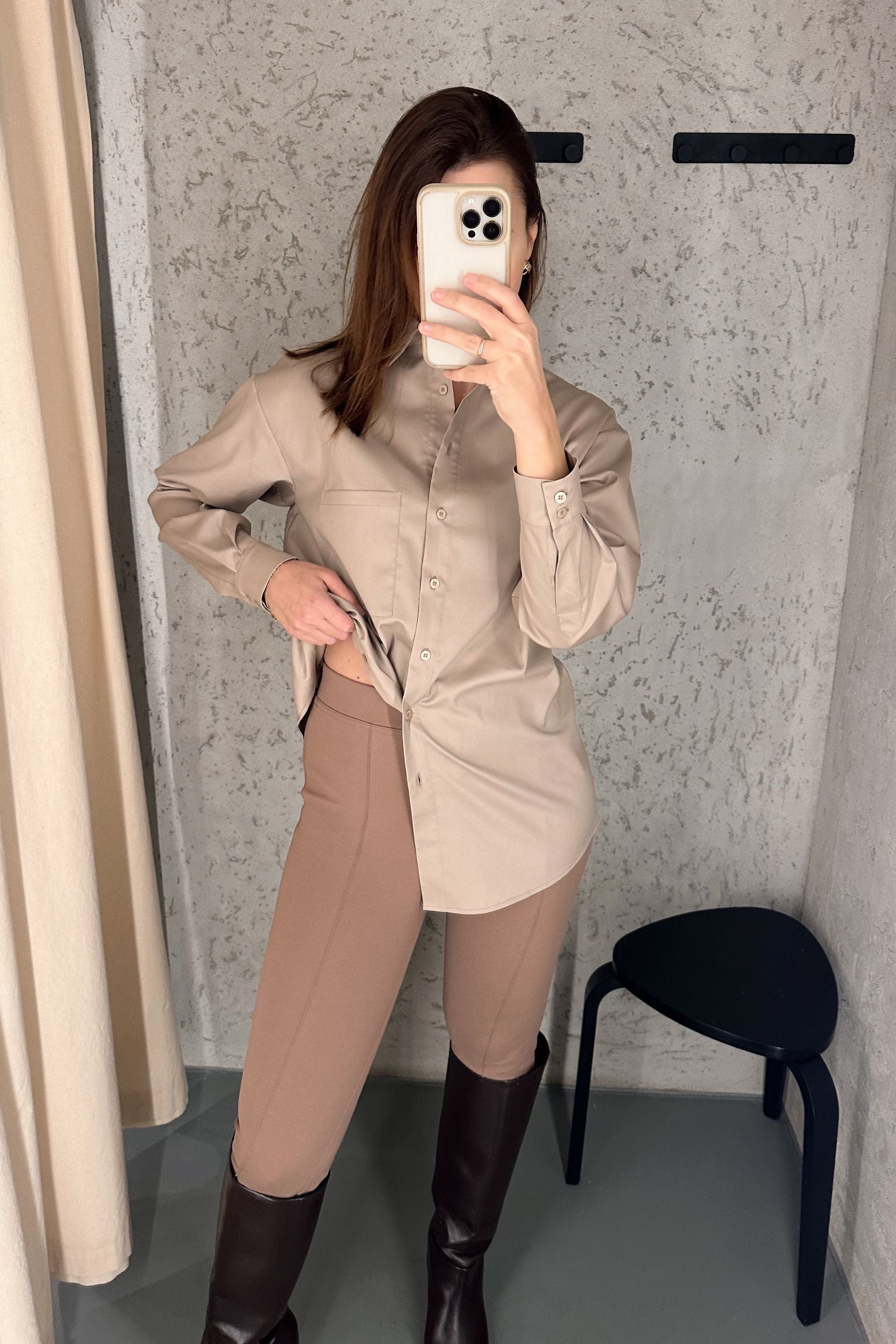 Legginsy z kantem z wiskozy cappucino