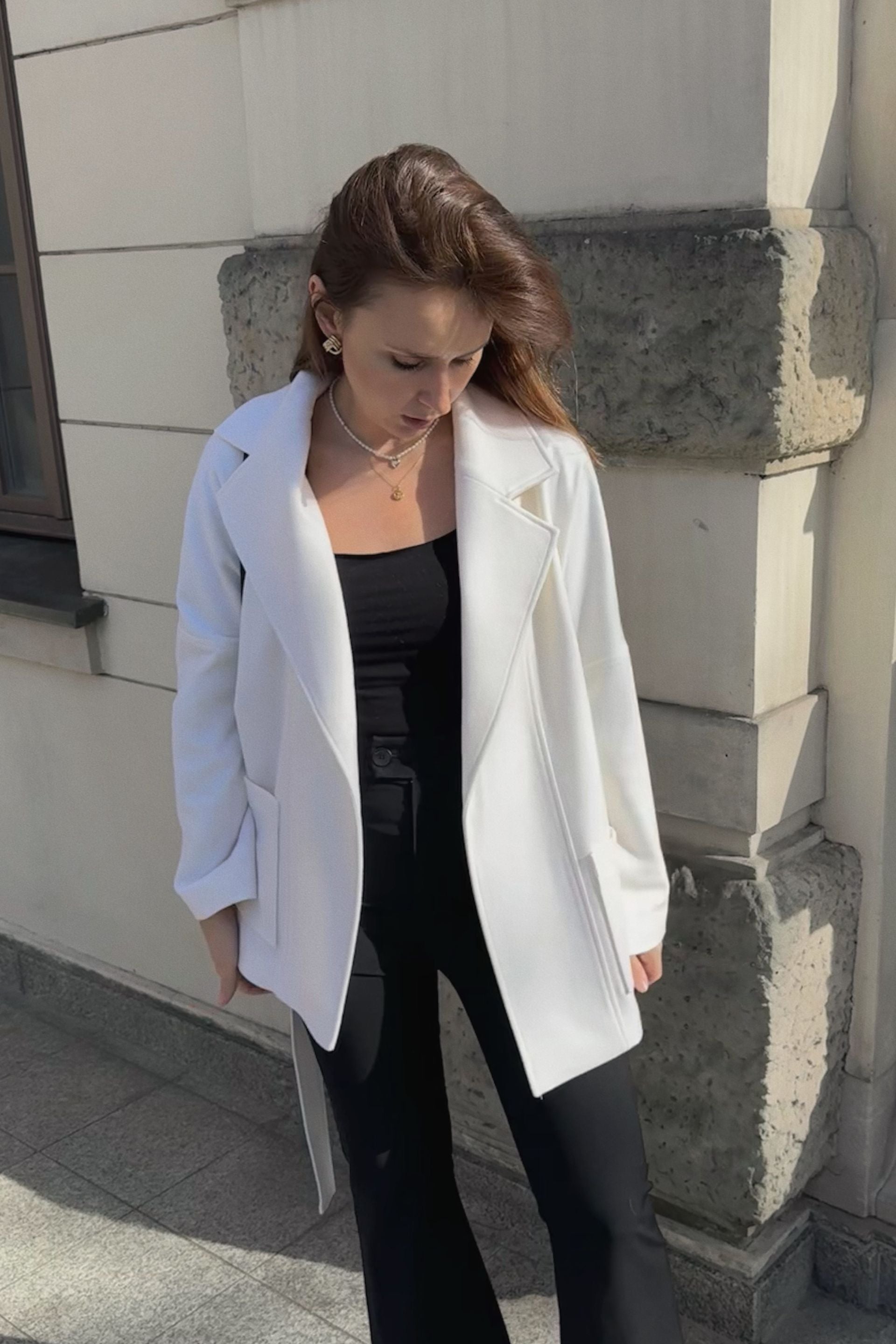 Kurtka szlafrokowa z wełny biała