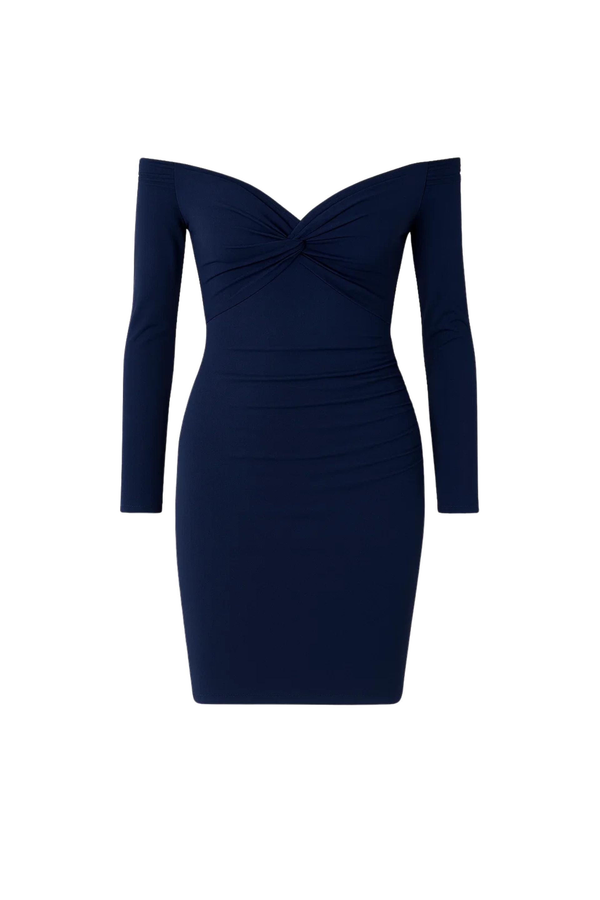 Sukienka z odkrytymi ramionami z zawinięciem granatowa