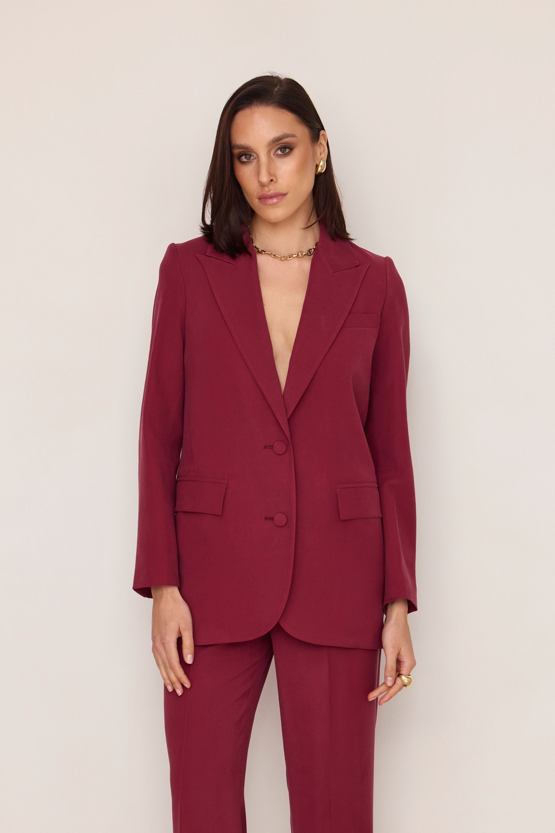 Marynarka o luźnym kroju z guzikami z tkaniny bordowa