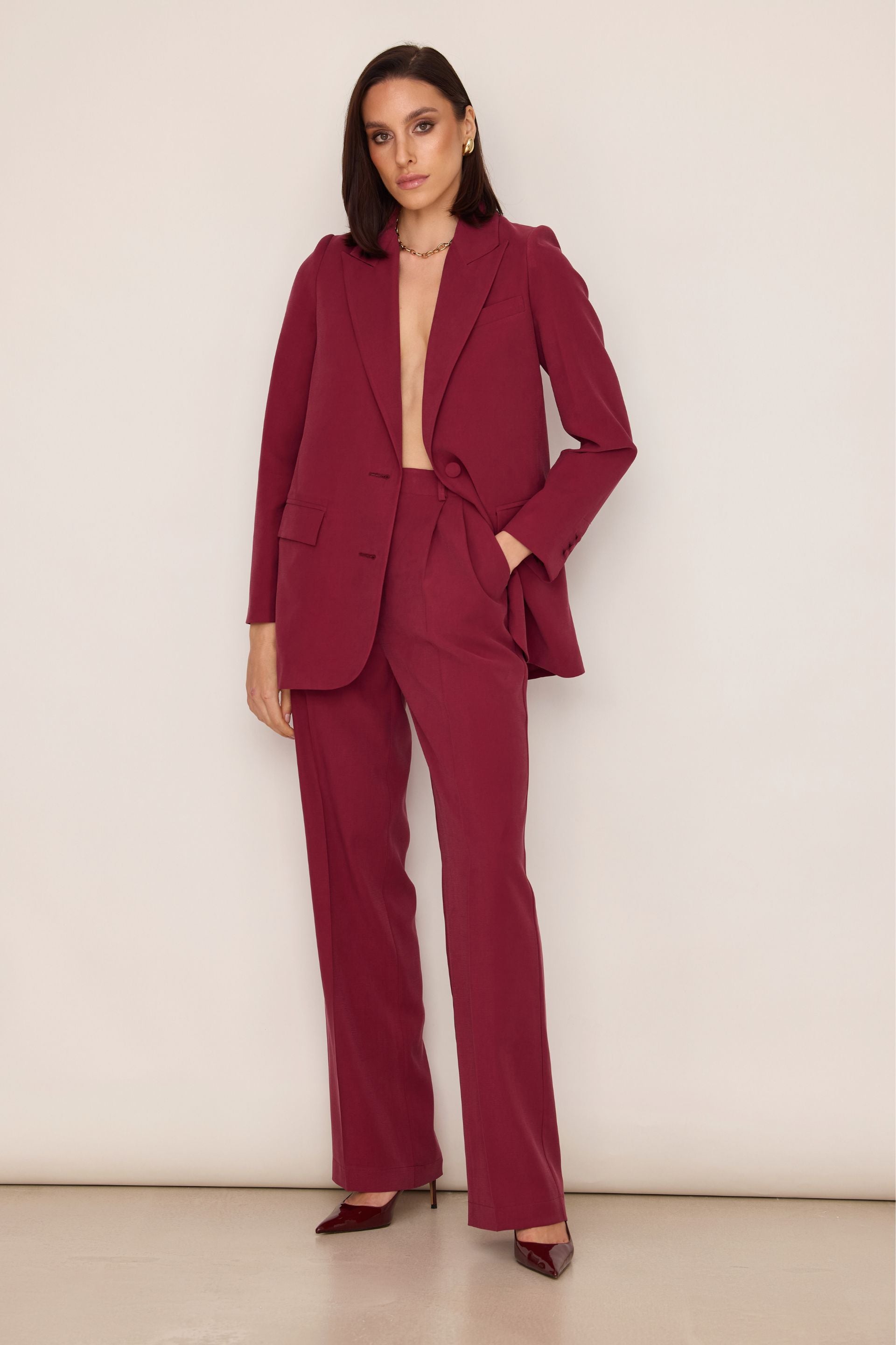 Spodnie z szeroką nogawką bordowe