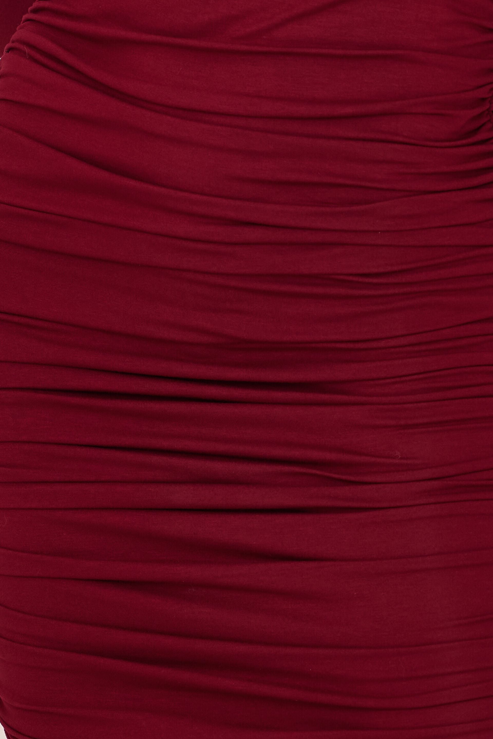 Burgundy wrap dress with draping