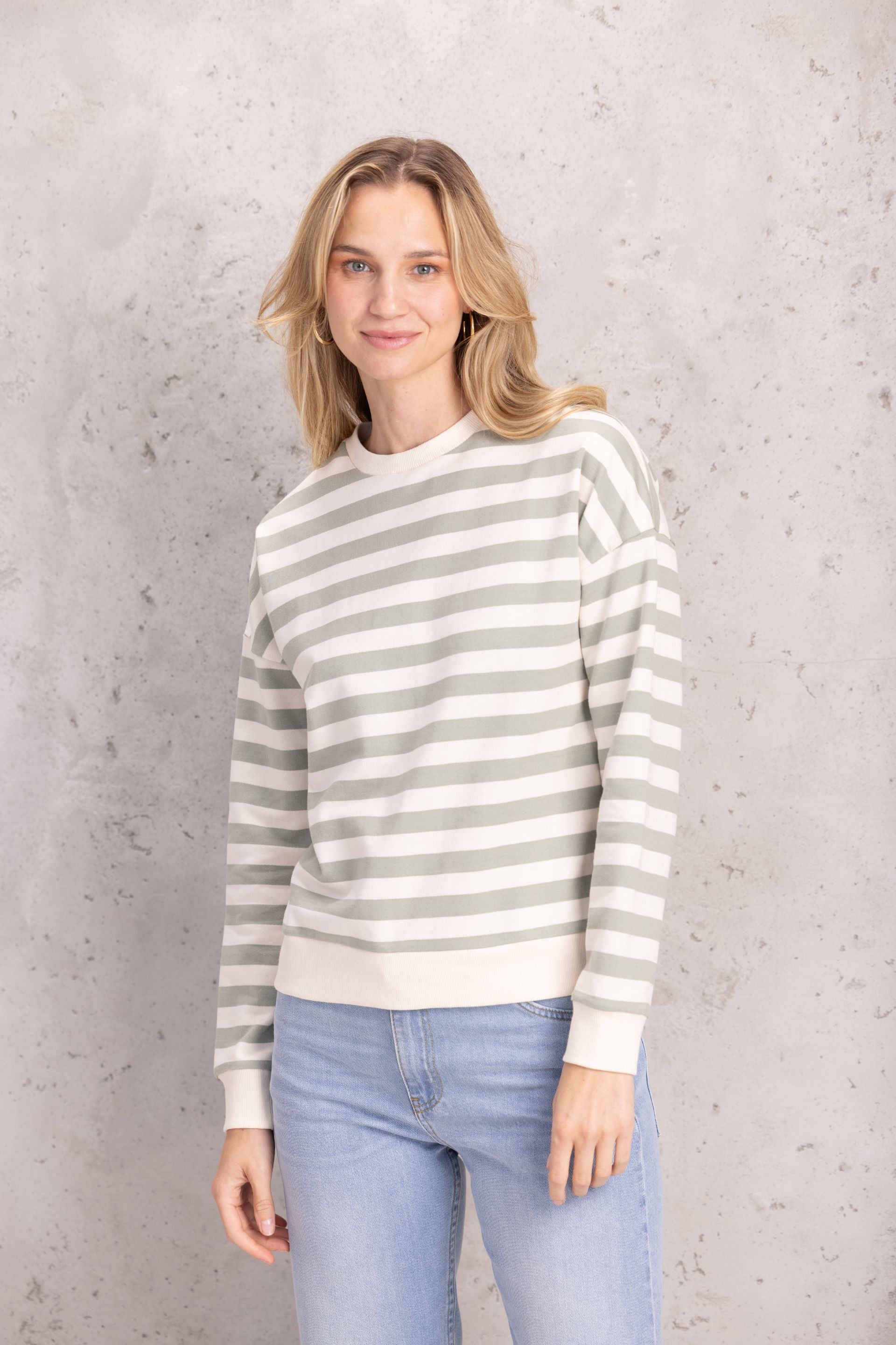 Bluza w paski złamana z pistacją biała