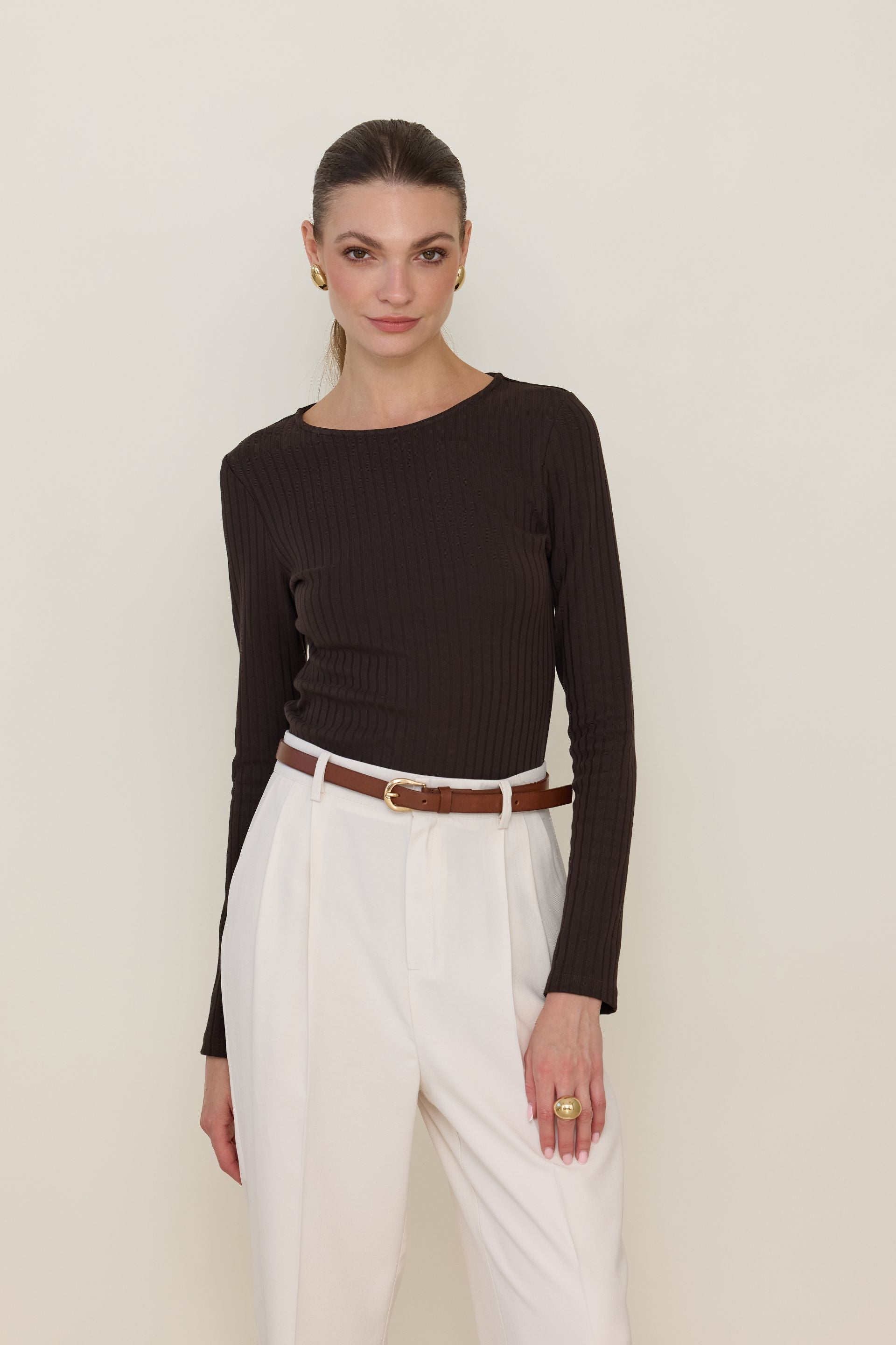 Longsleeve with a wider stripe, dark chocolate