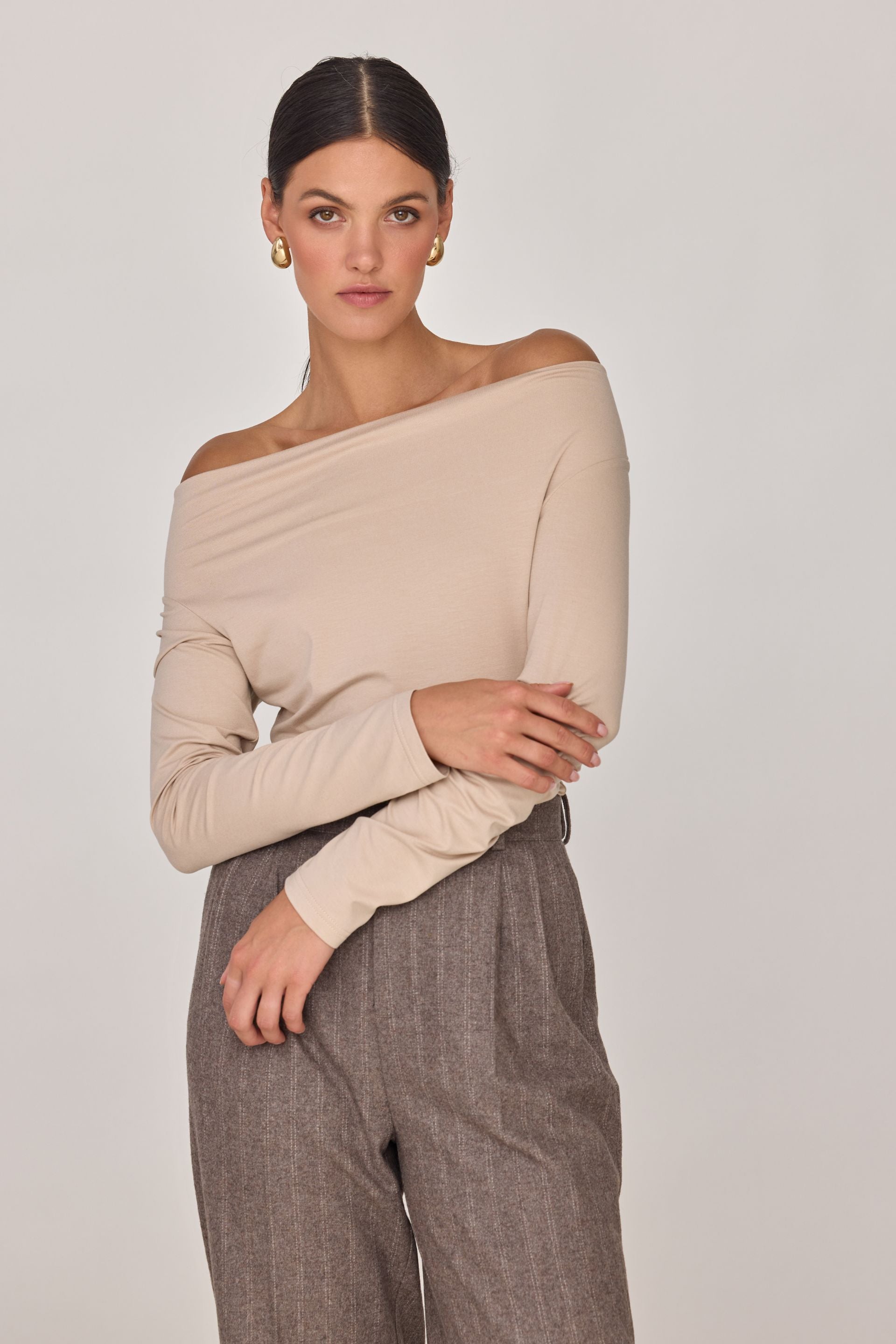 Bluzka typu woda z długim rękawem beż