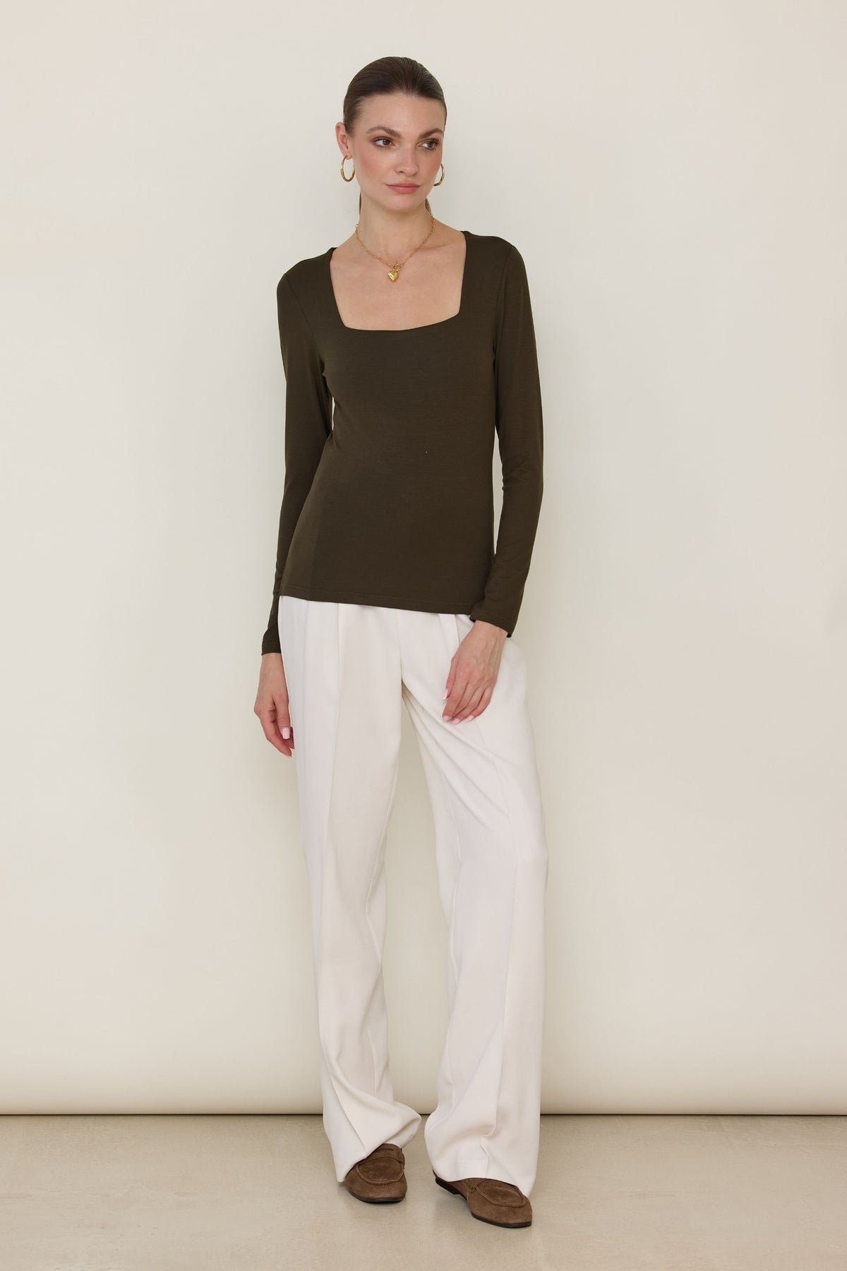Green square neck blouse
