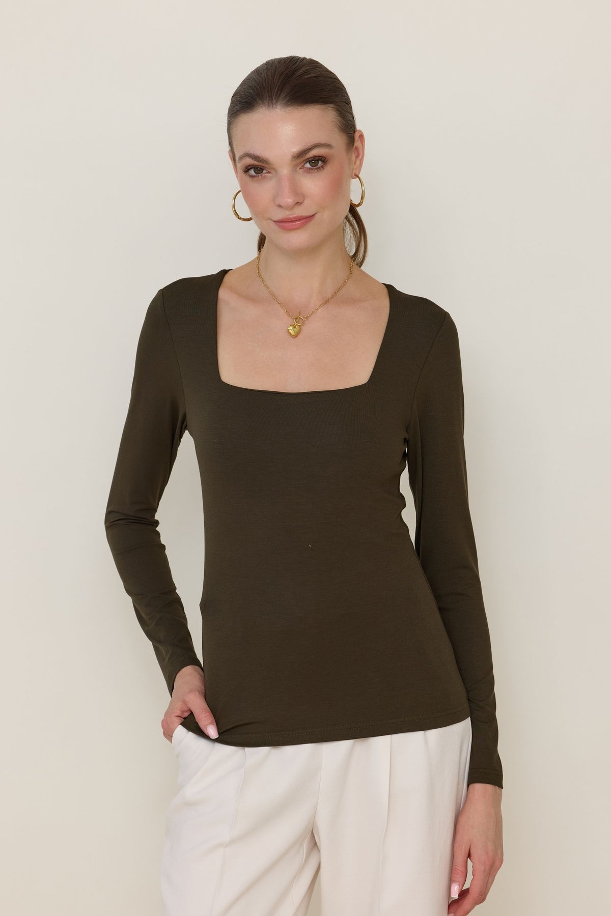 Green square neck blouse