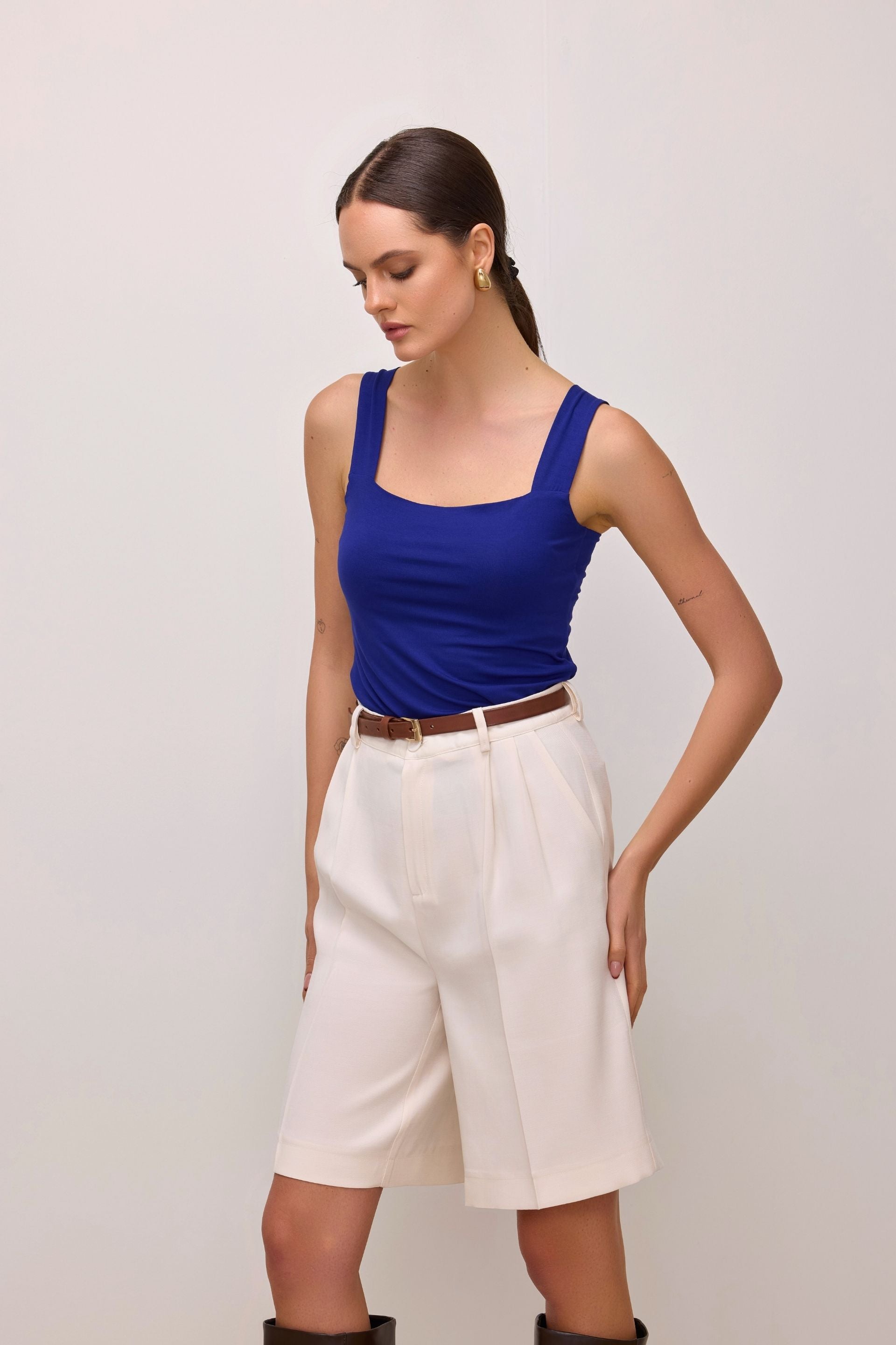 Cobalt blue square neckline blouse