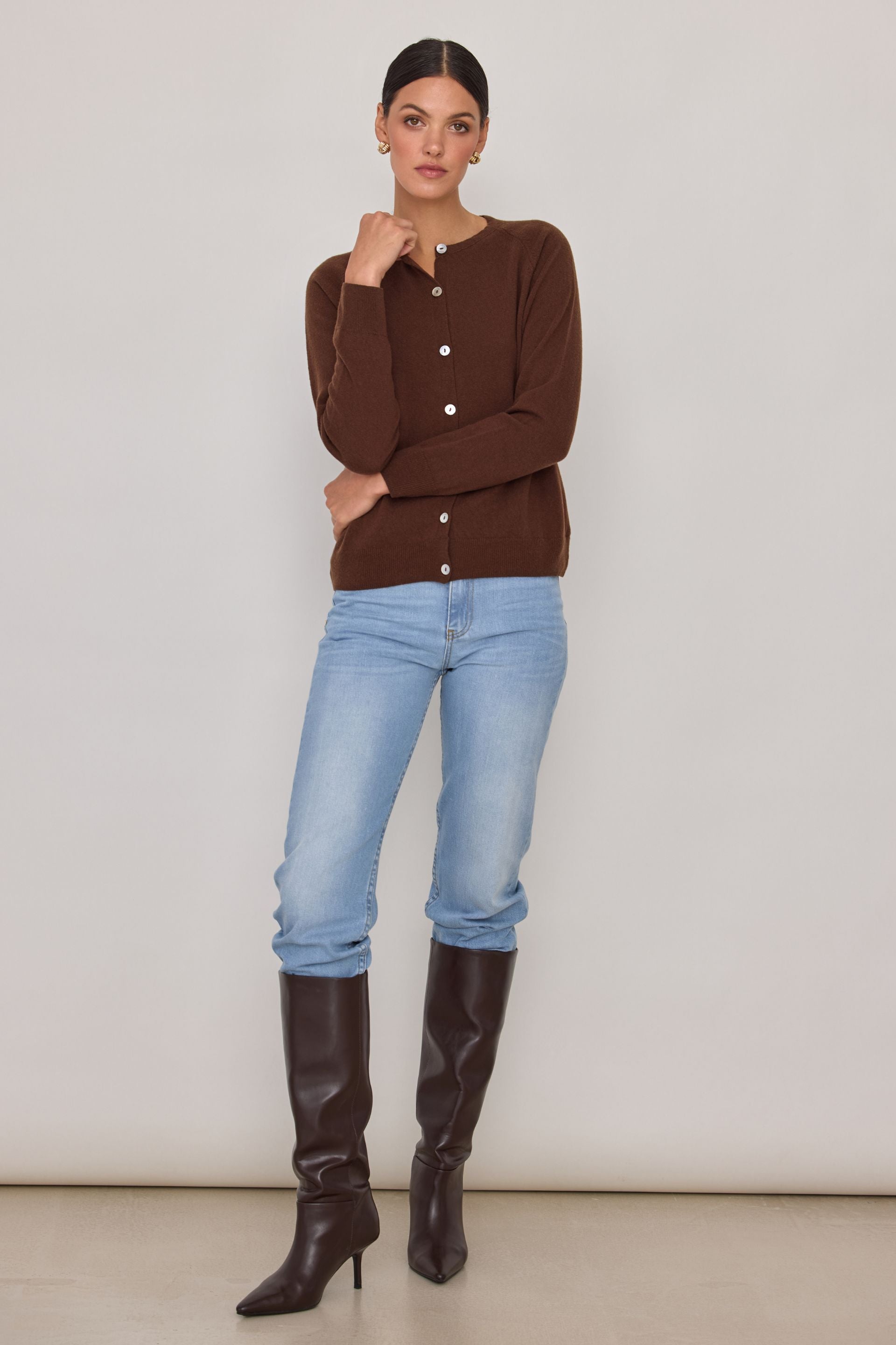 Kardigan z wełny merino i kaszmiru brązowy