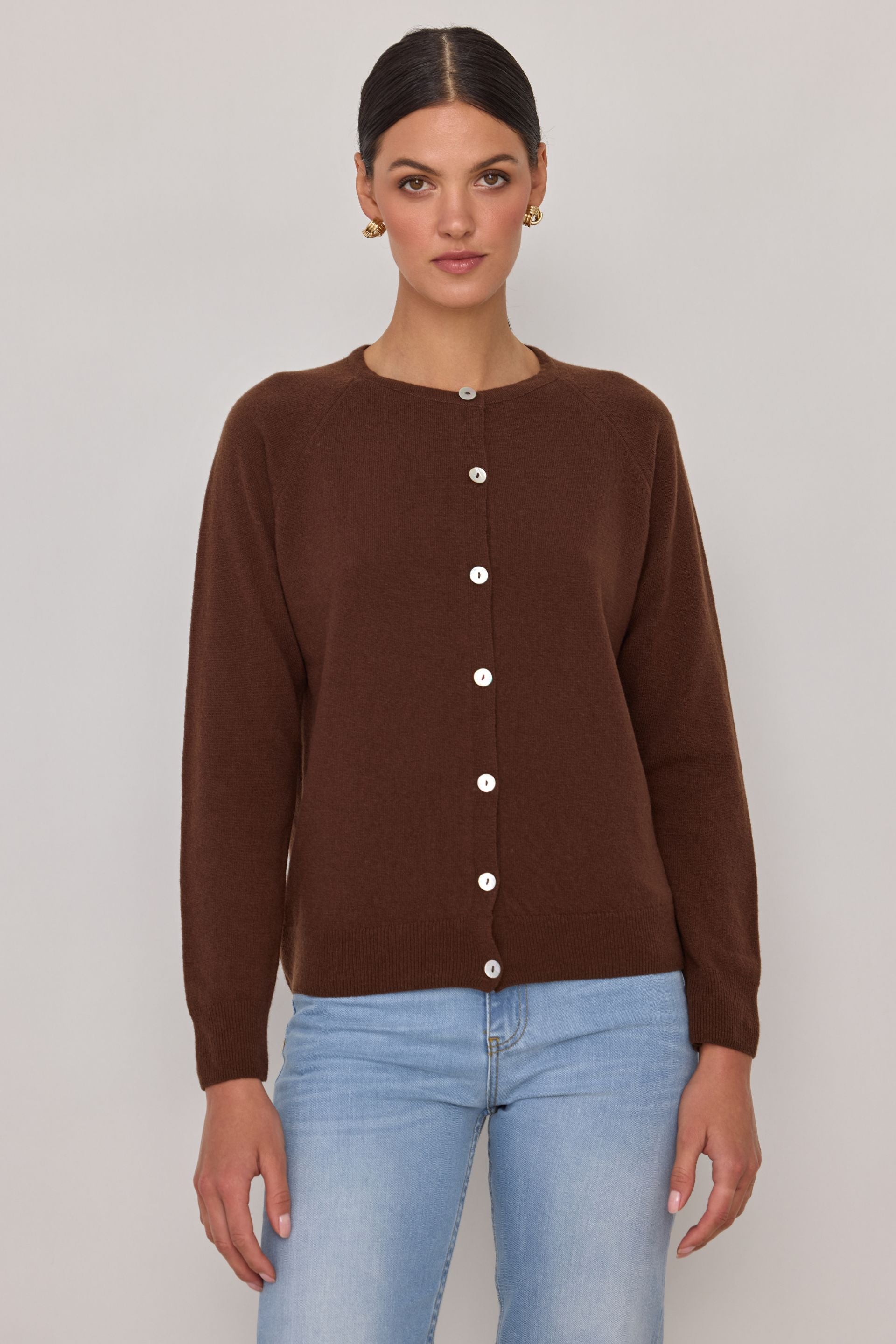 Kardigan z wełny merino i kaszmiru brązowy