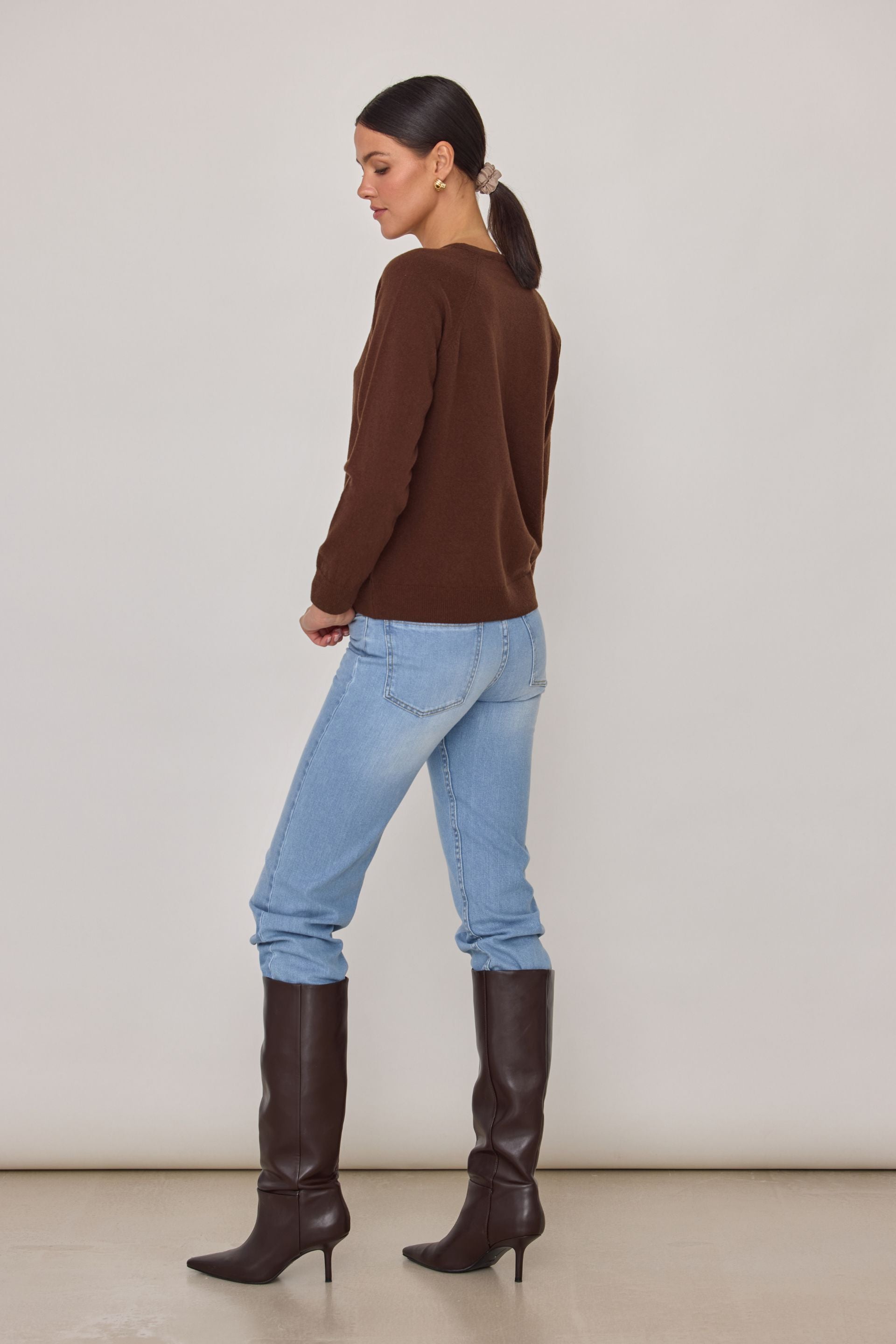 Kardigan z wełny merino i kaszmiru brązowy