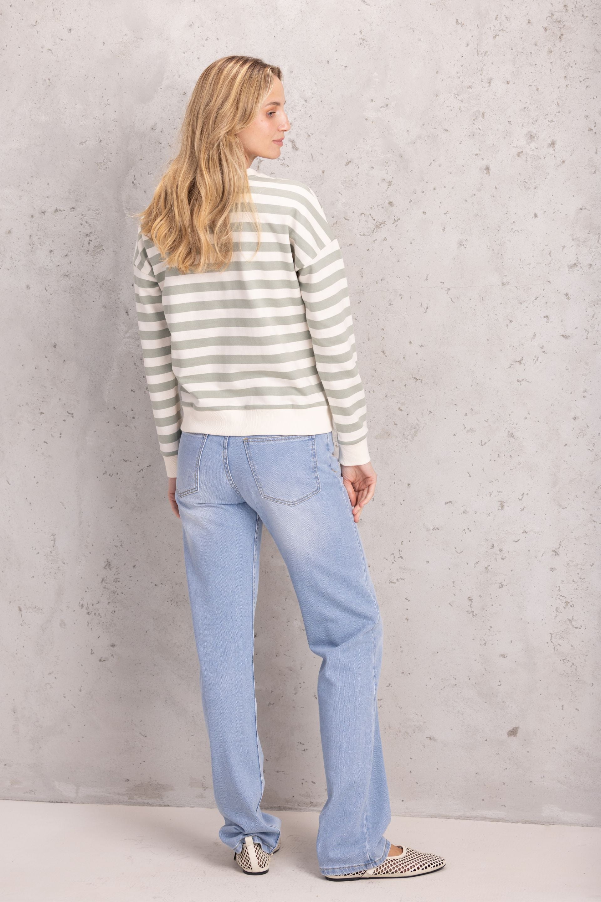 Off-white striped sweatshirt with pistachio