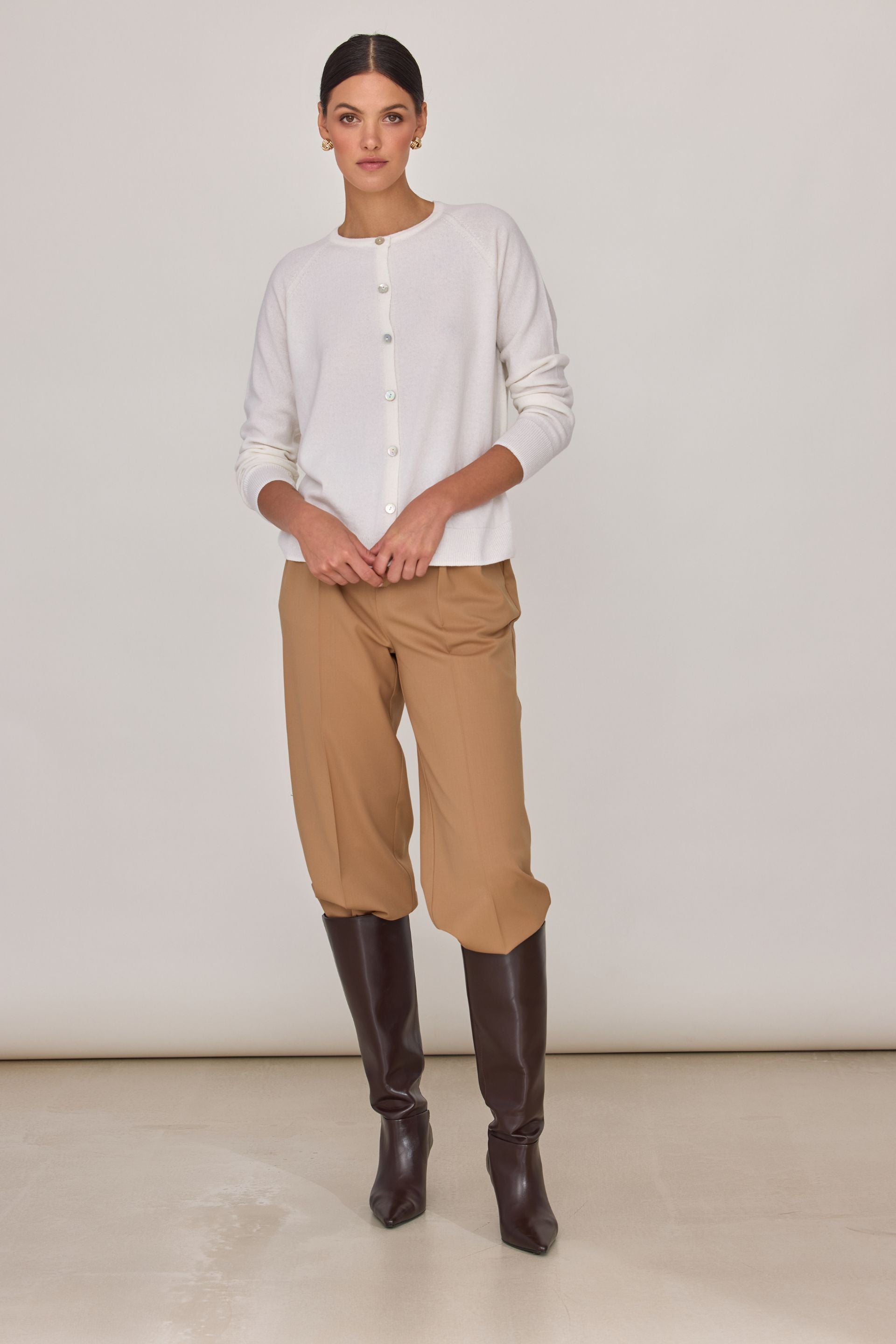 Kardigan z wełny merino i kaszmiru złamana biel