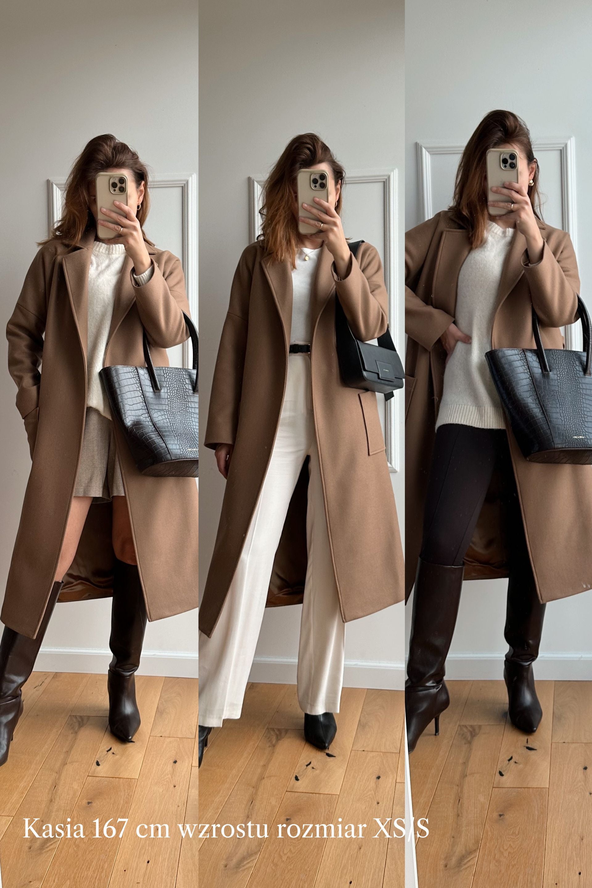 Wełniany płaszcz szlafrokowy karmelowy