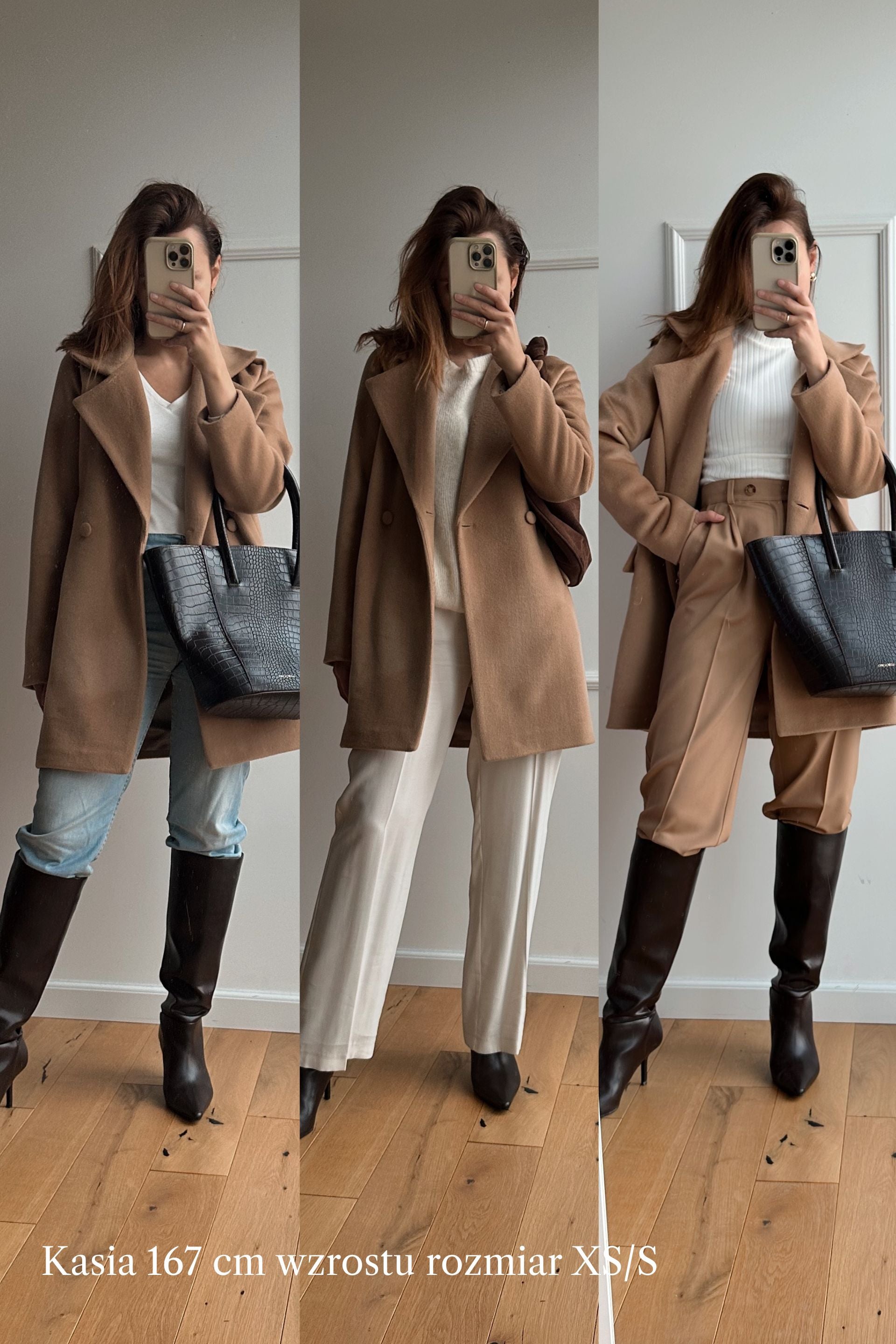 Wełniany płaszcz o miękkiej strukturze karmel