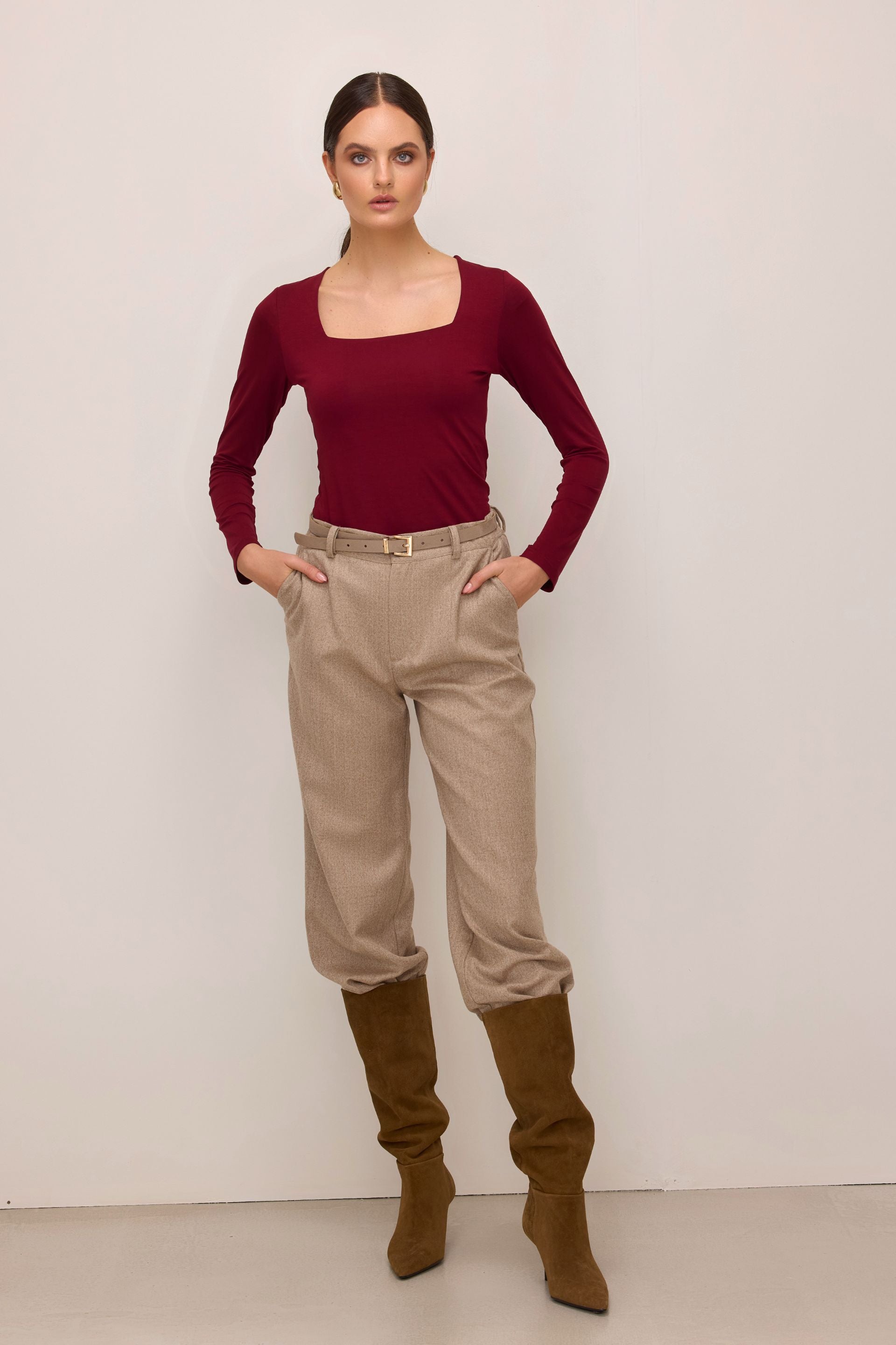 Burgundy square neck blouse