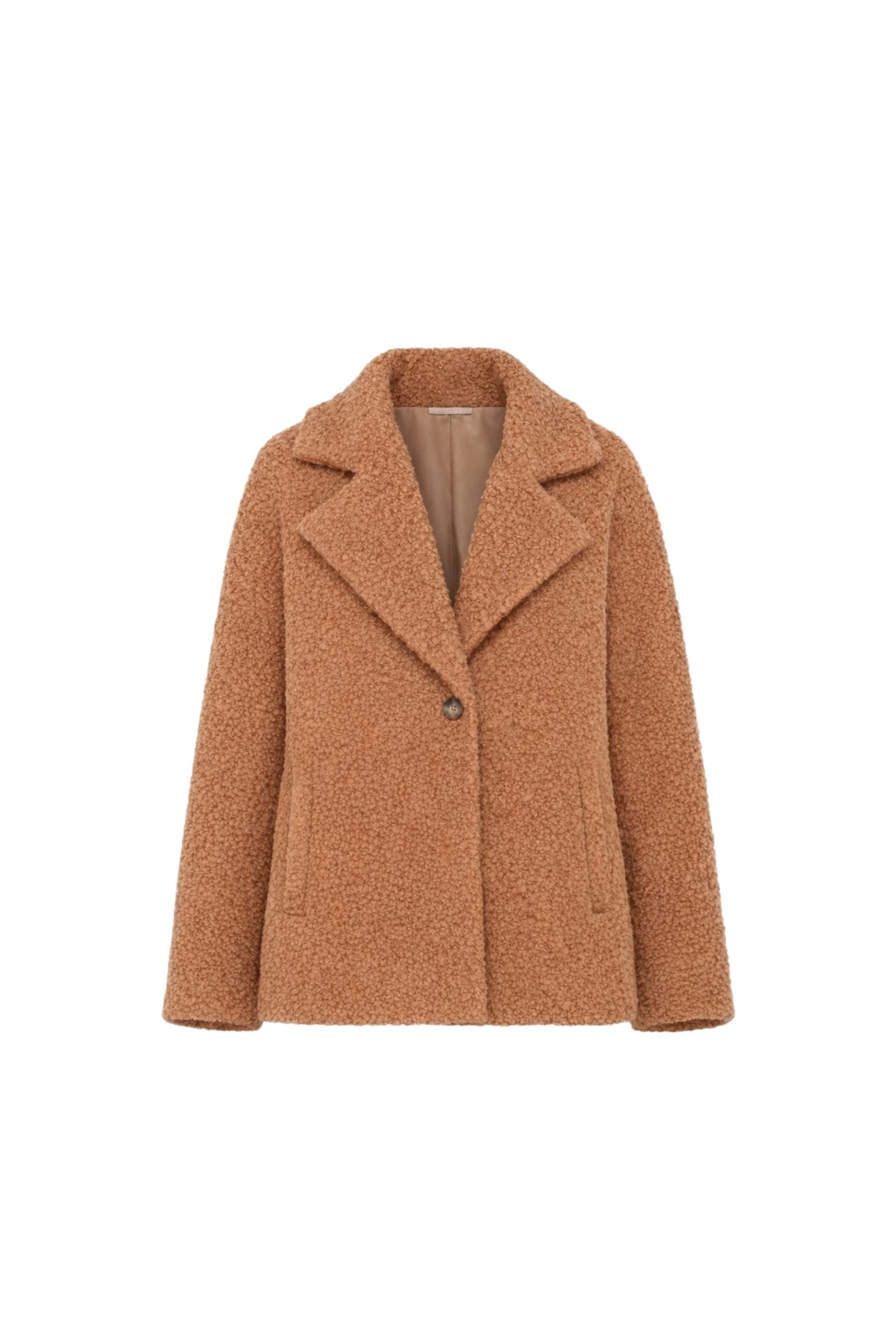 Kurtka o strukturze baranka karmelowy