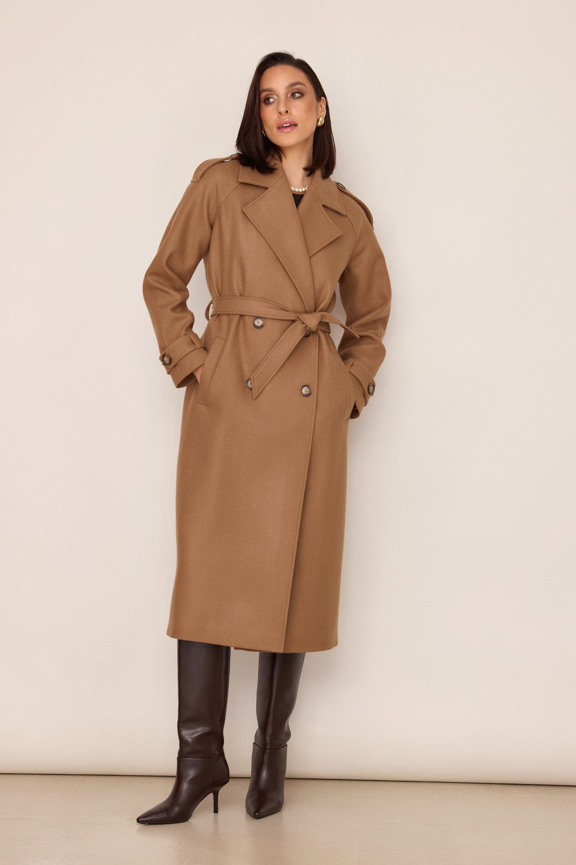 Merino Wool Trench Coat Caramel