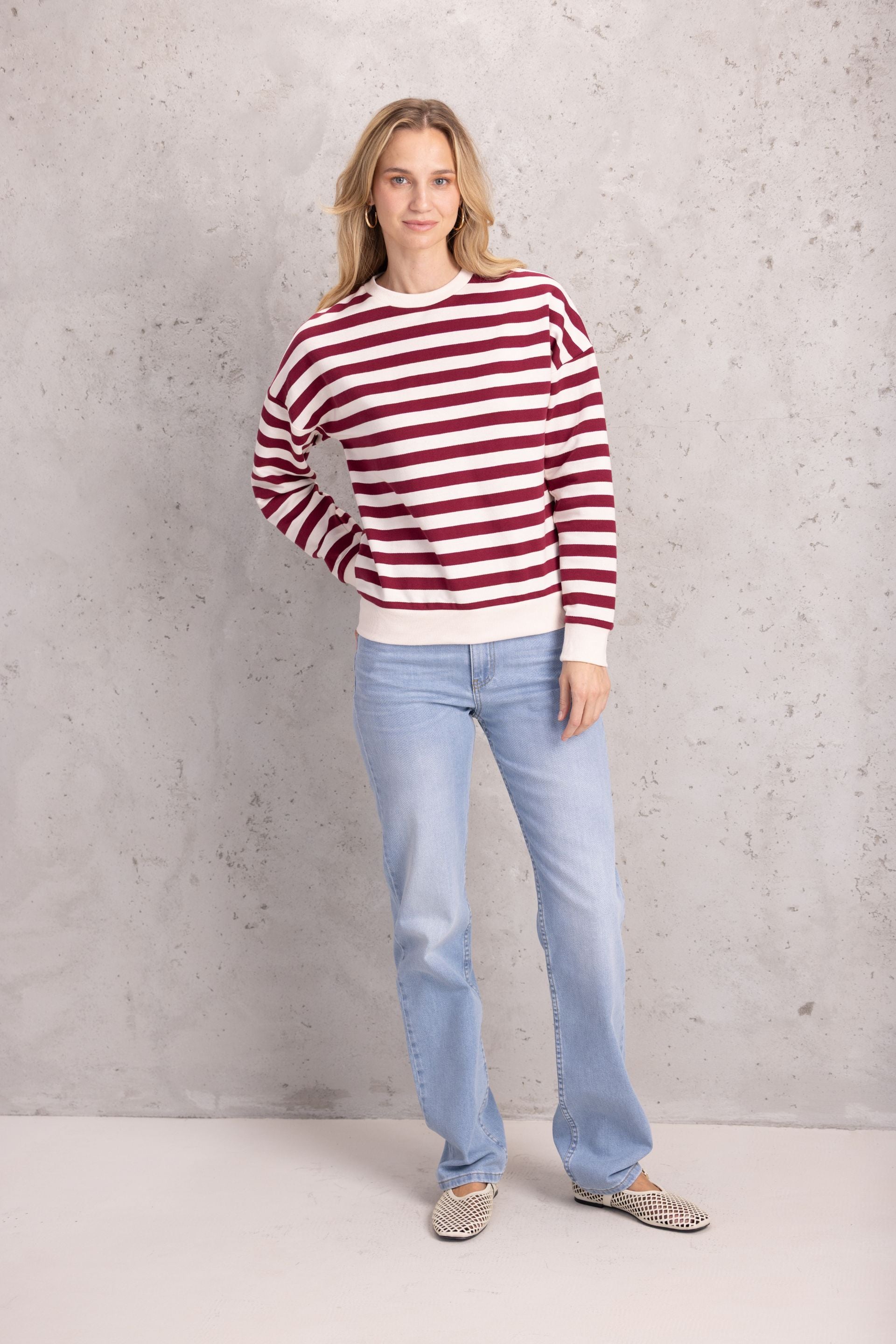 Bluza w paski złamana z bordo biała
