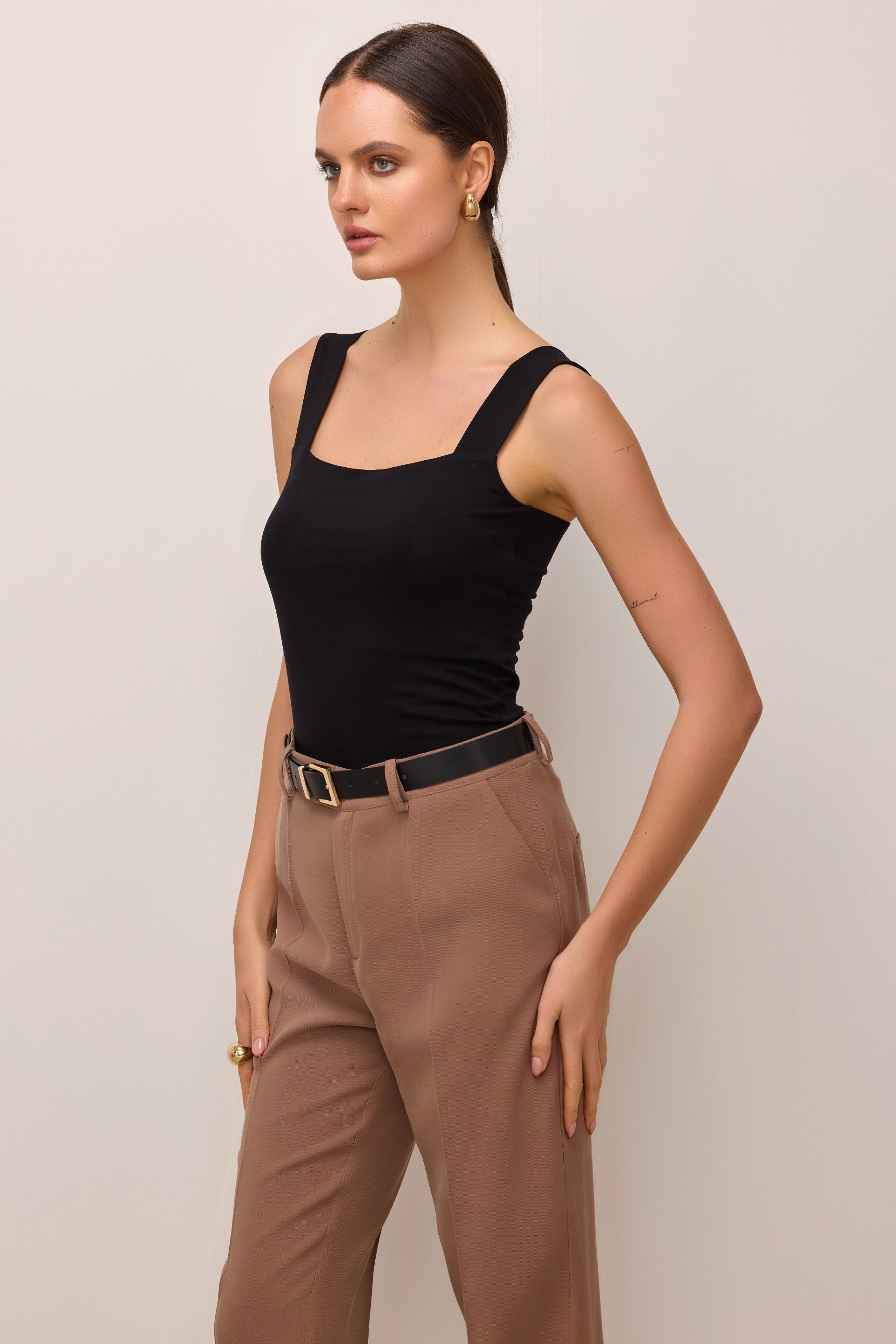 Black square neckline blouse