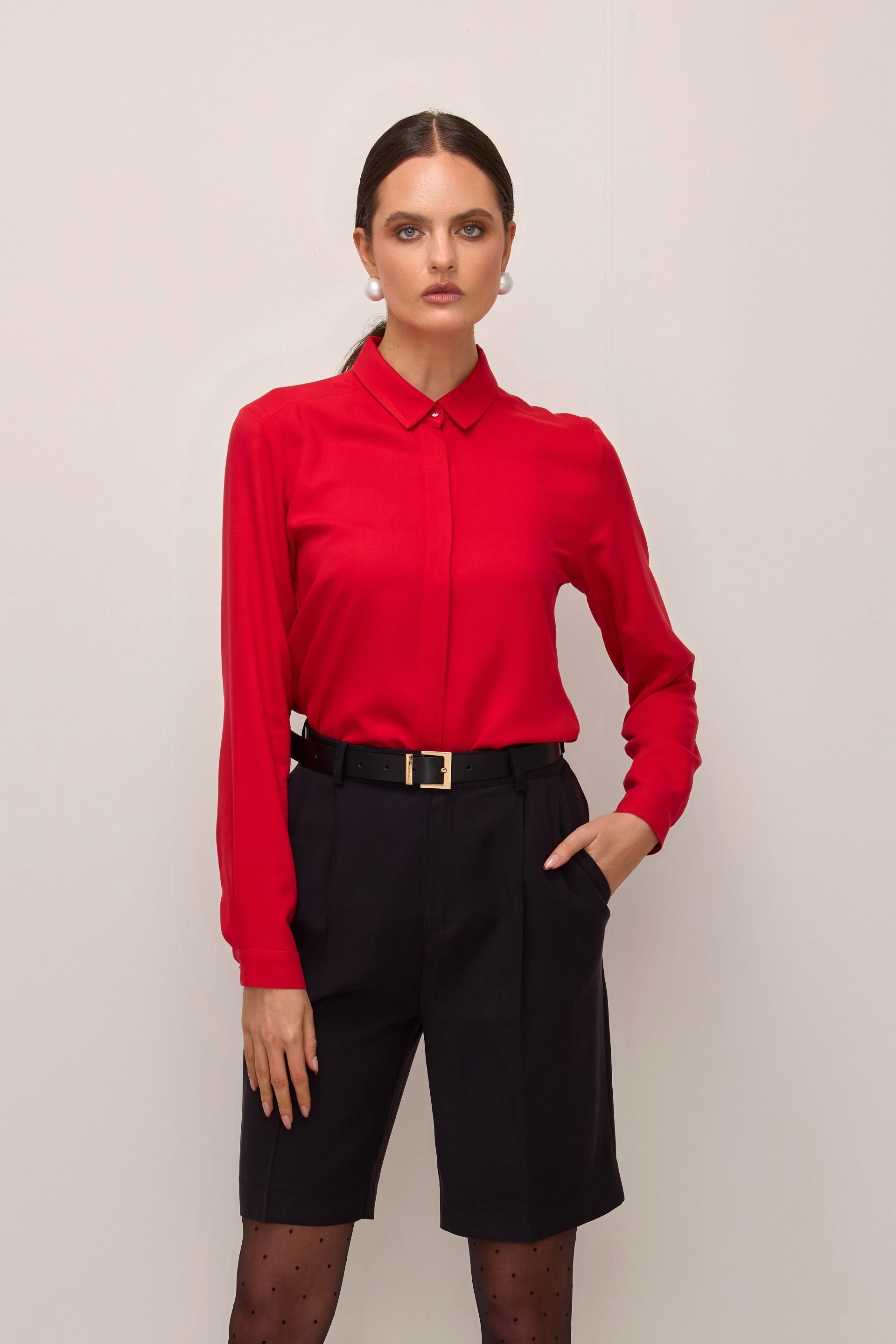 Simple red viscose shirt