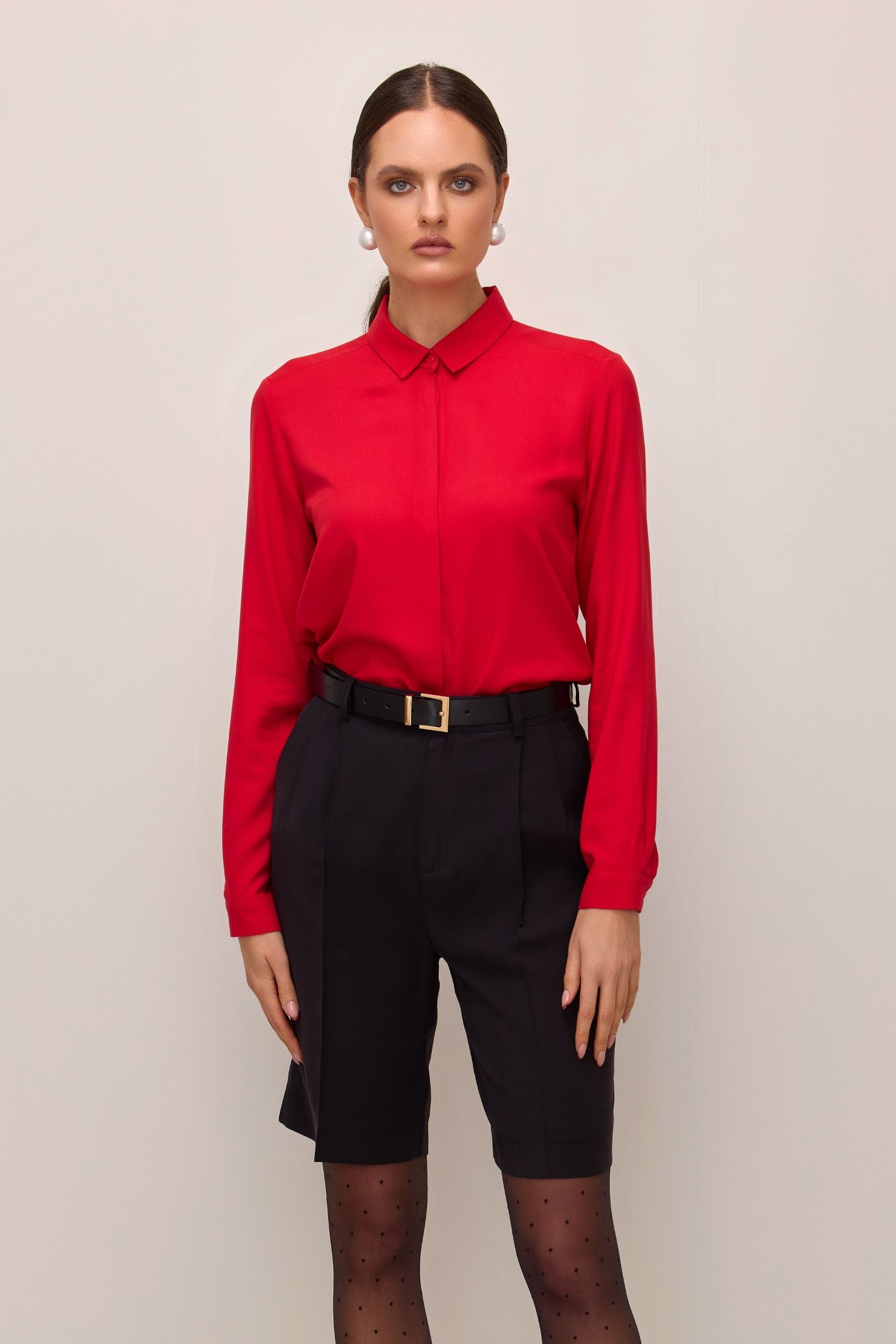 Prosta koszula z wiskozy czerwona