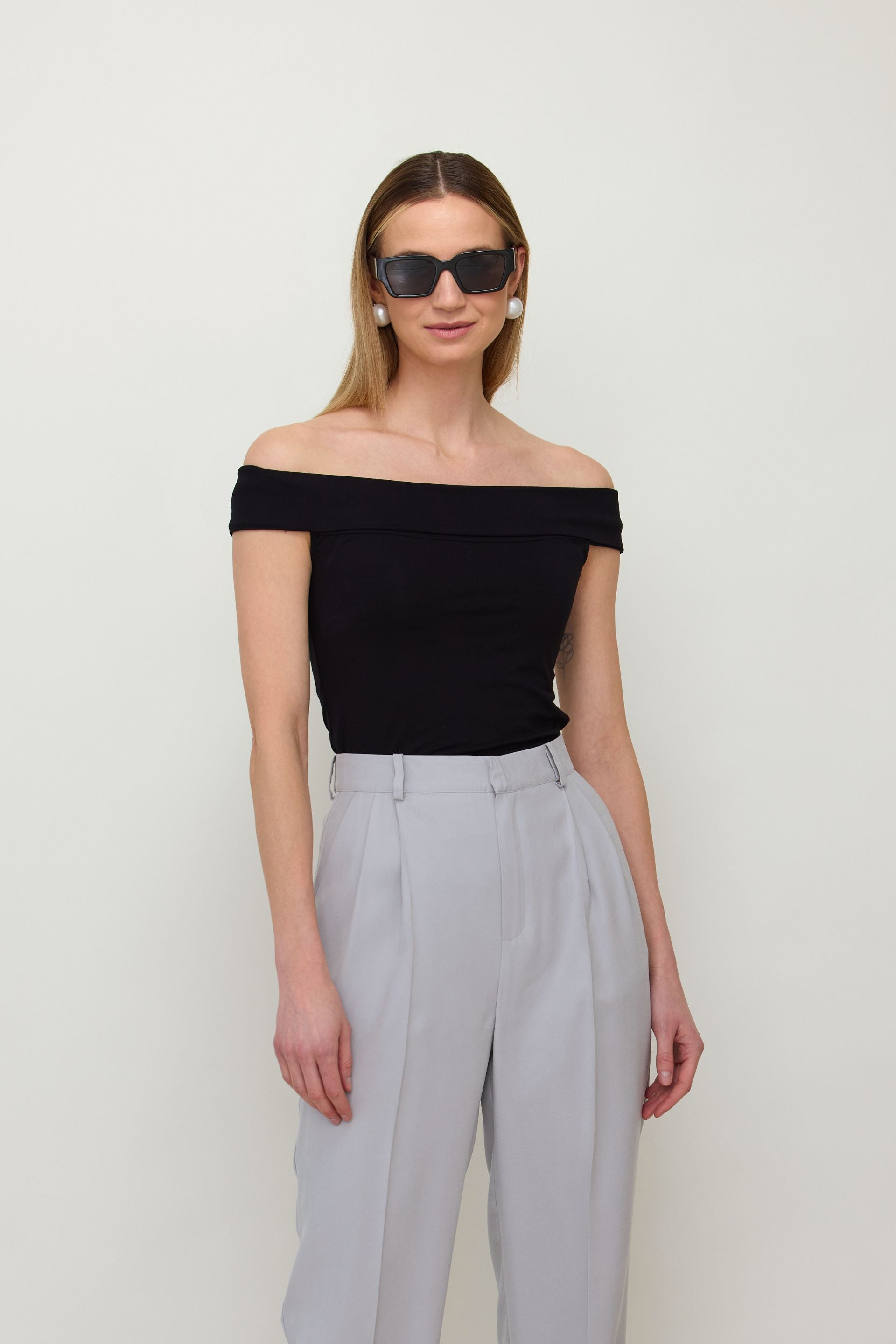 Black off-the-shoulder blouse