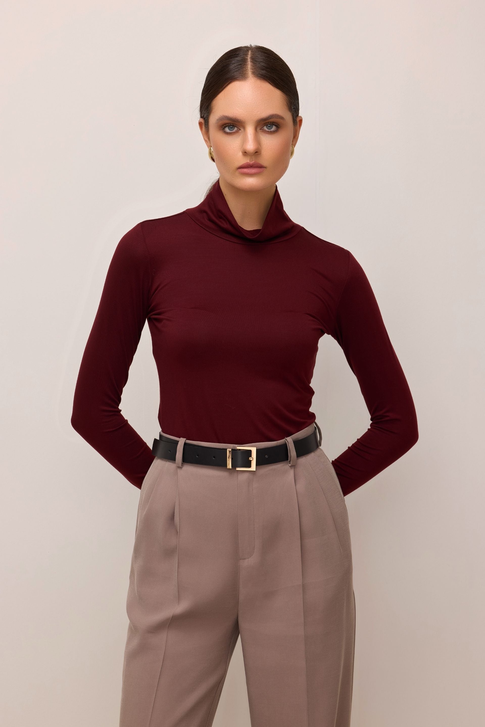 Golf z tencelu bordowy