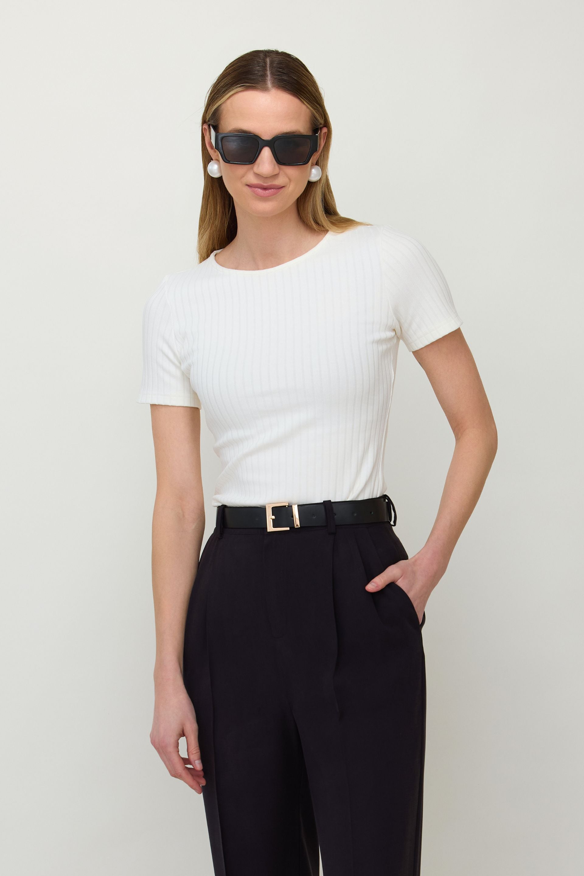 Bluzka z prążkowanej bawełny śmietankowa biel