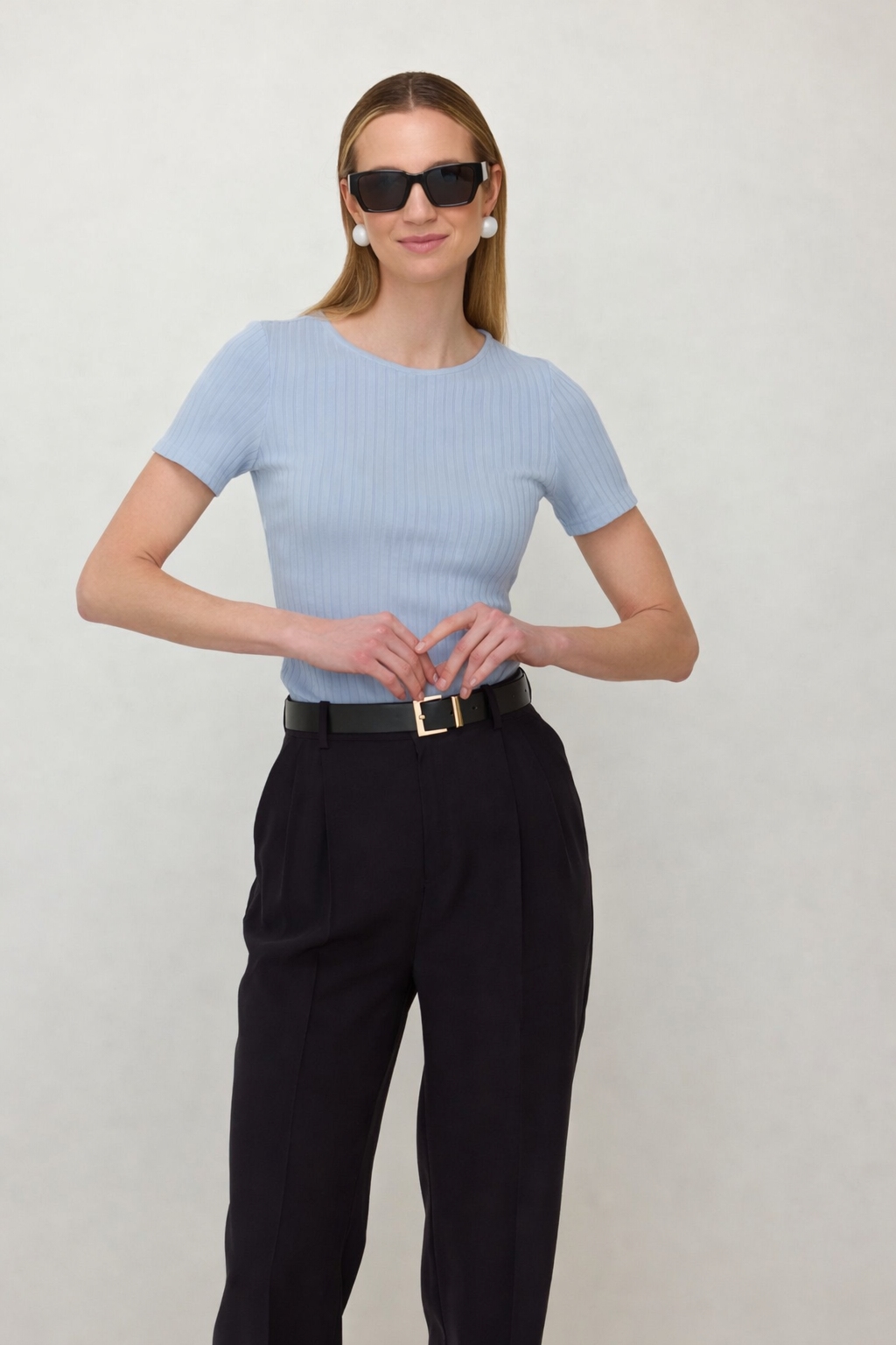 Bluzka z prążkowanej bawełny baby blue