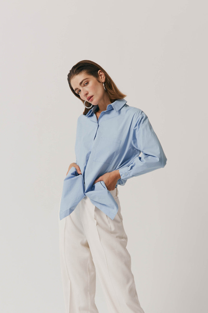 Bawełniana koszula oversize niebieska