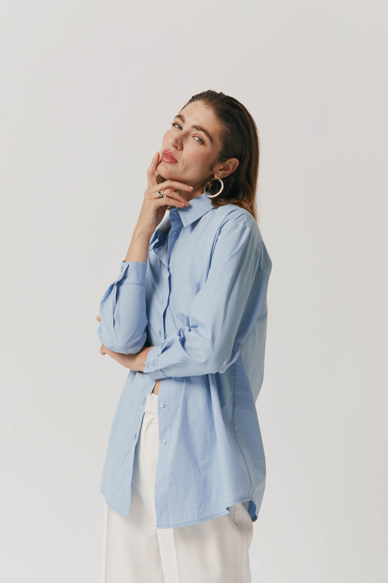 Bawełniana koszula oversize niebieska