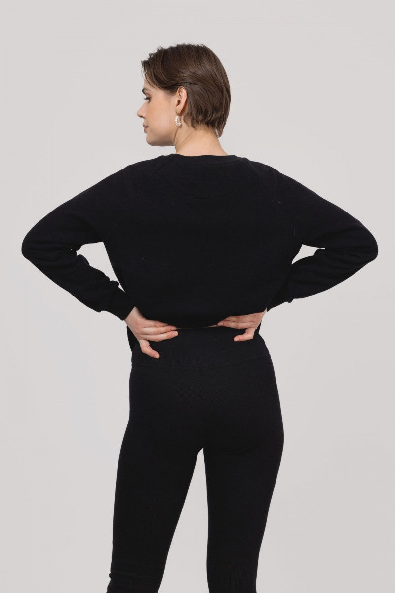 Black ribbed cotton leggings