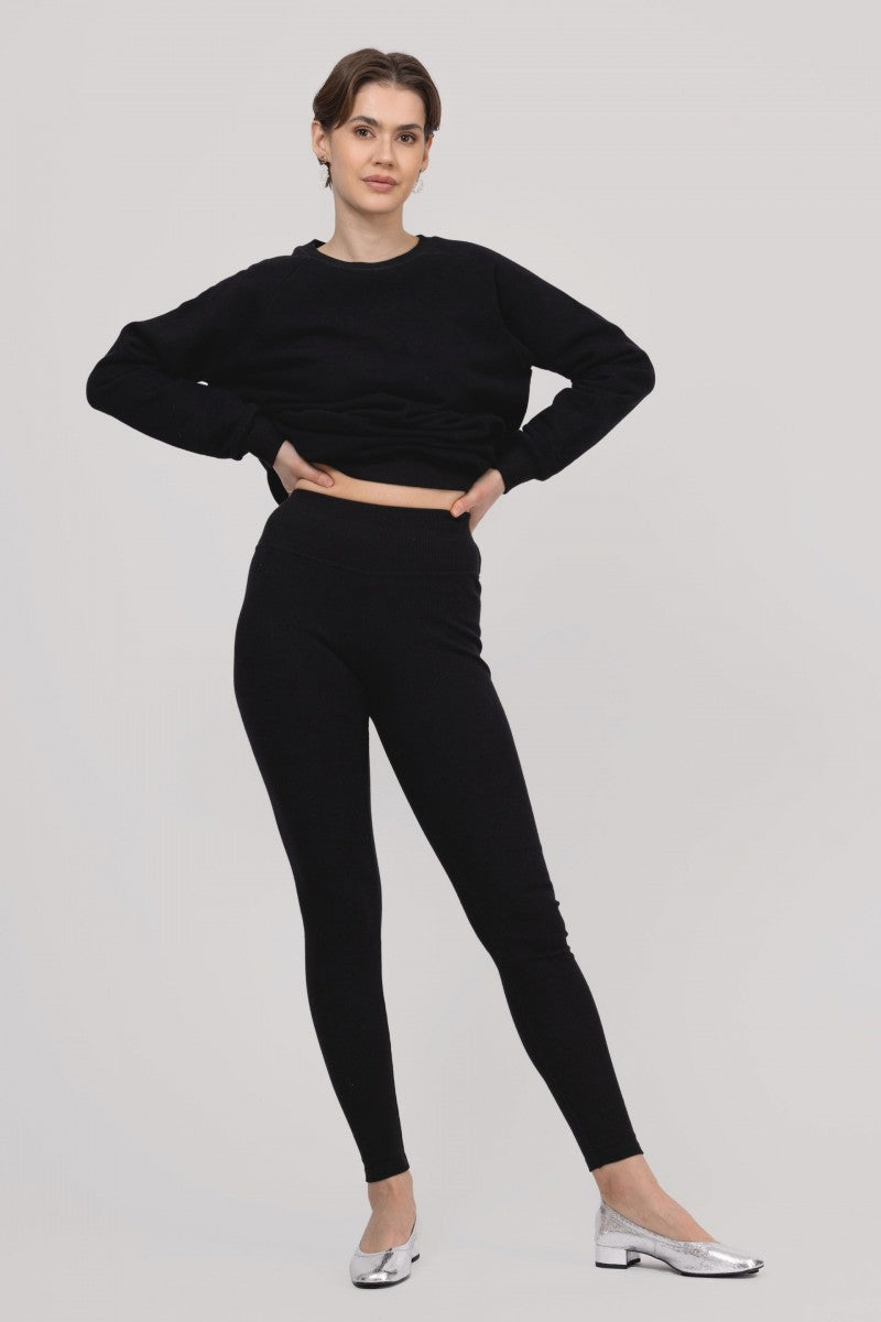 Black ribbed cotton leggings