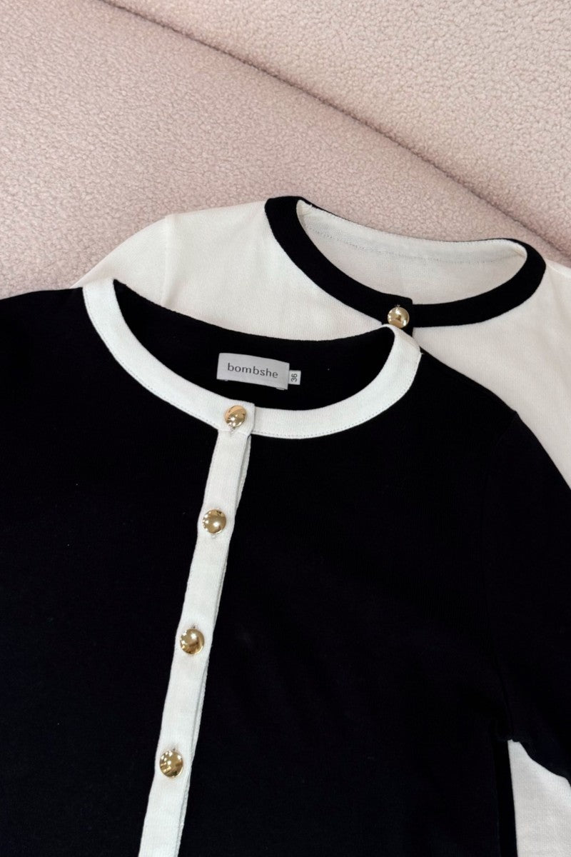 Cream cotton sweater with gold buttons