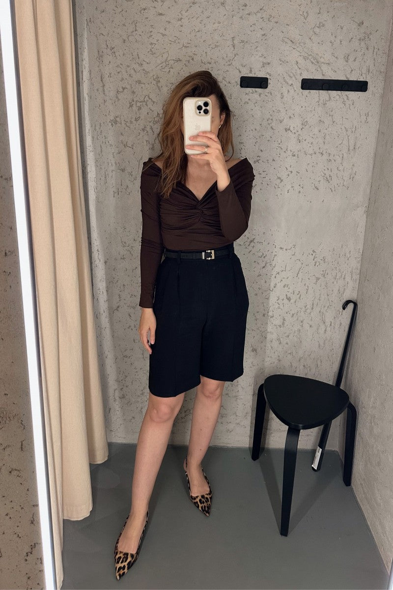 Black viscose Bermuda shorts