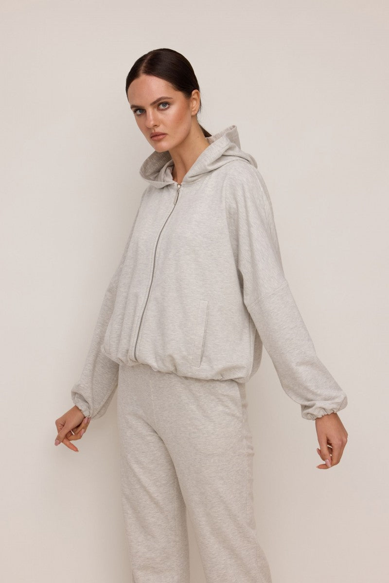 Light gray melange zippered sweatshirt