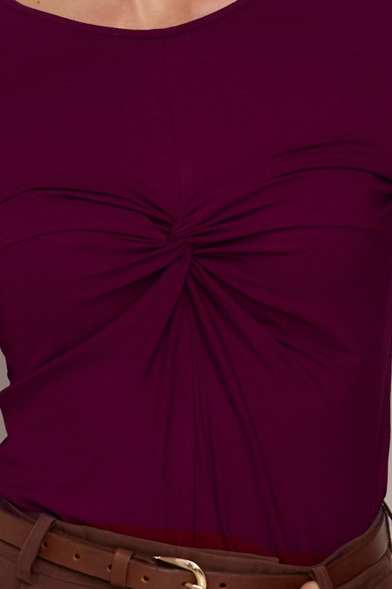 Bluzka basic z zawinięciem wiśniowa