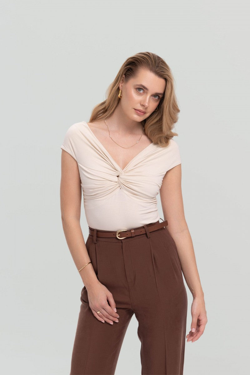 Bluzka bez ramion z zawinięciem waniliowa