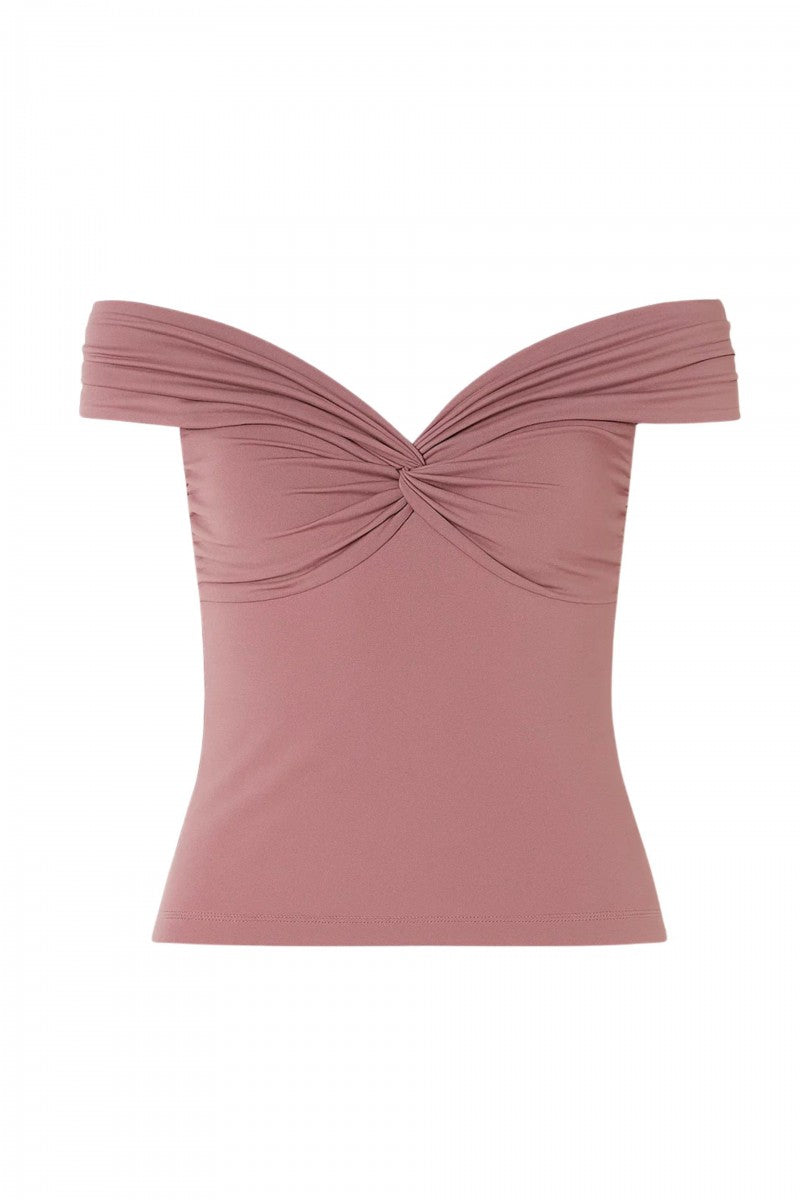 Bluzka bez ramion z zawinięciem zgaszony róż