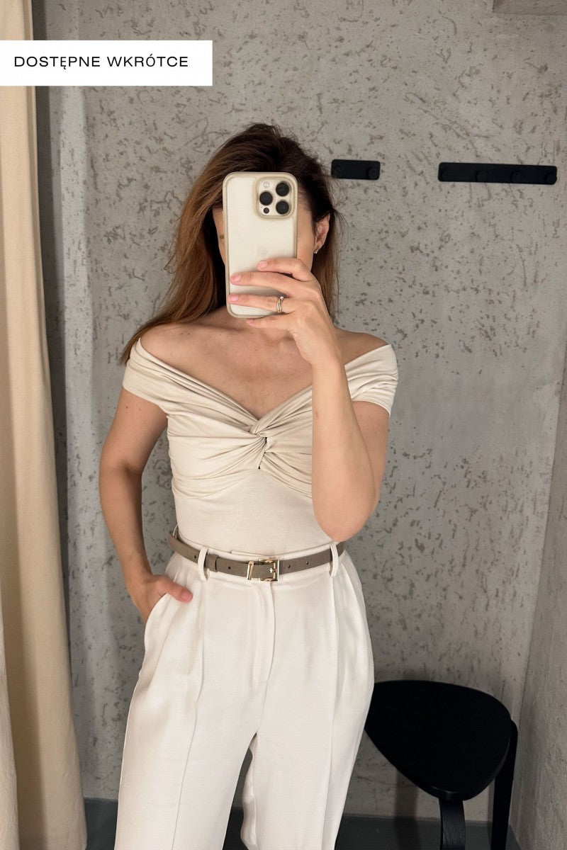 Bluzka bez ramion z zawinięciem waniliowa