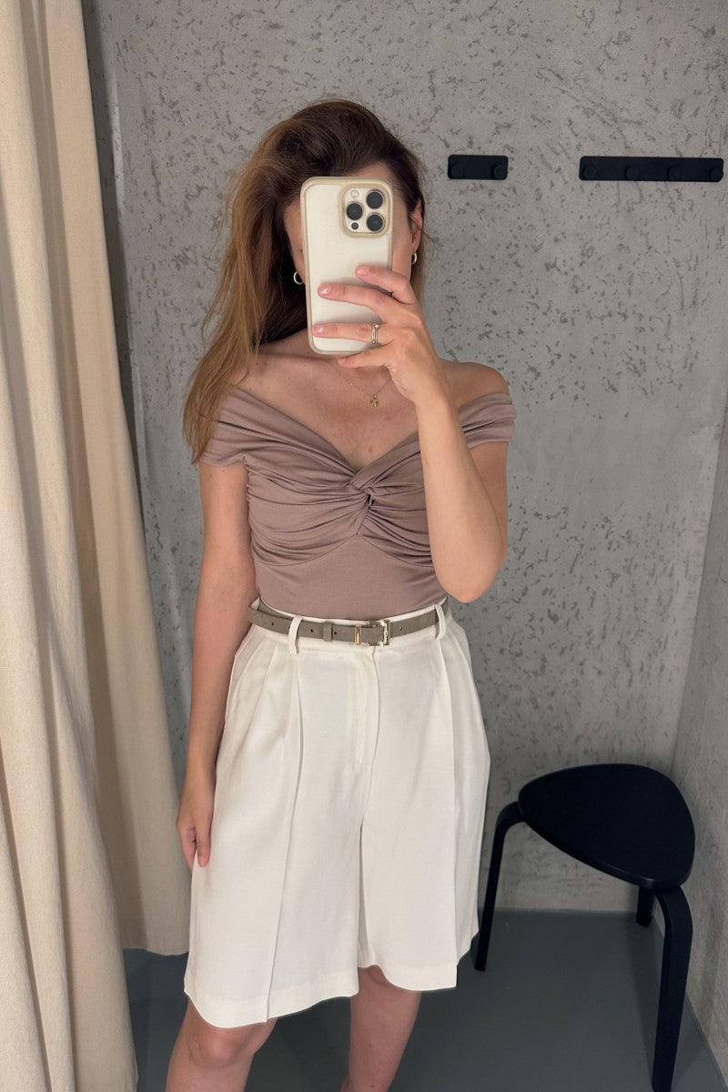 Bluzka bez ramion z zawinięciem mokka