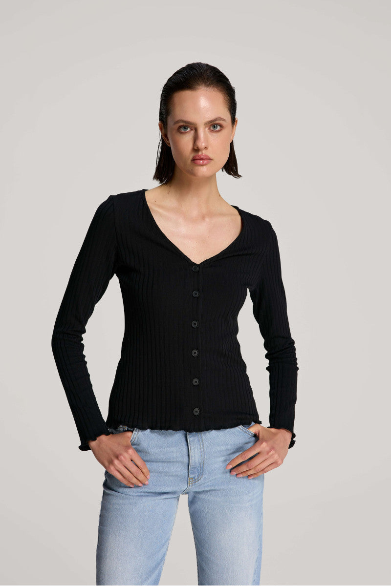 Bluzka na guziki z dekoltem v czarna