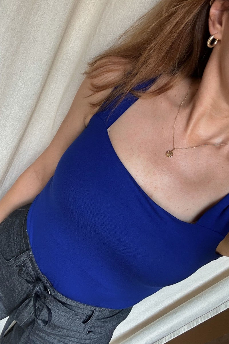 Cobalt blue square neckline blouse