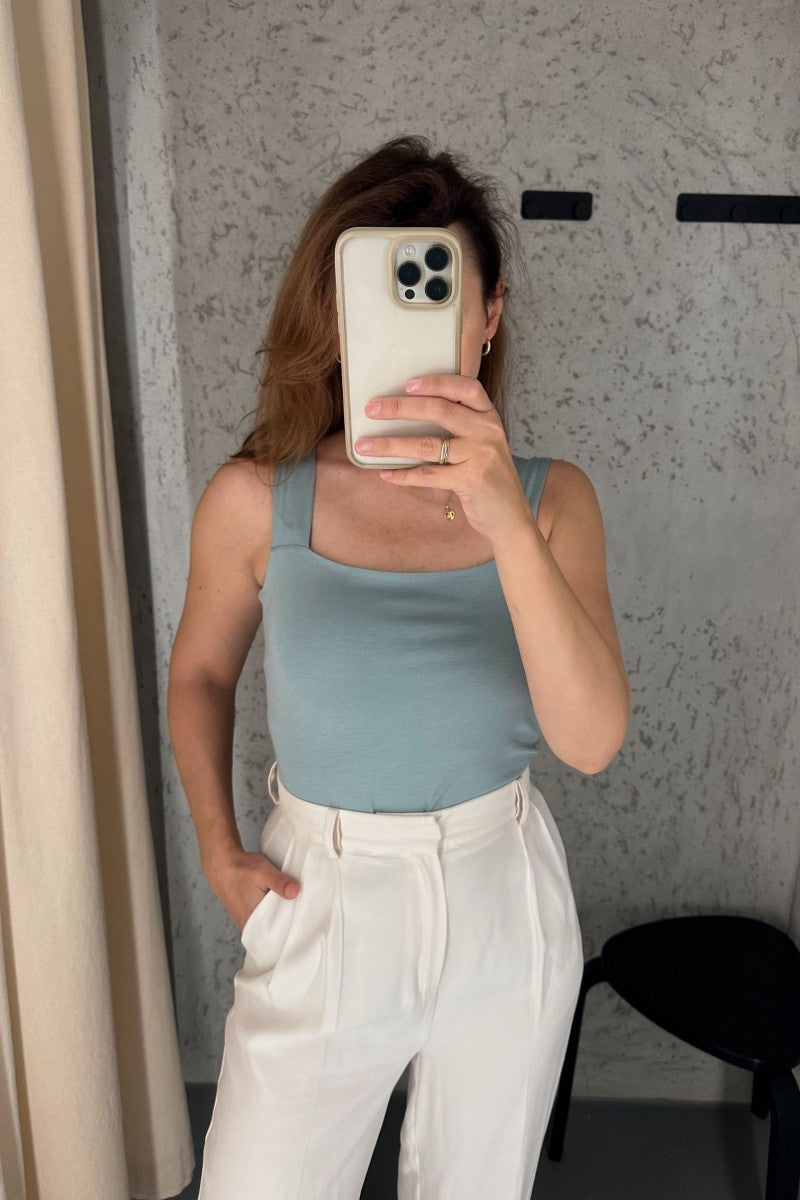 Sage blouse with a square neckline