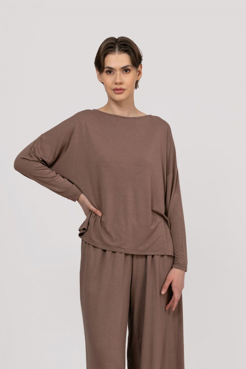 Brown Bamboo Batwing Blouse